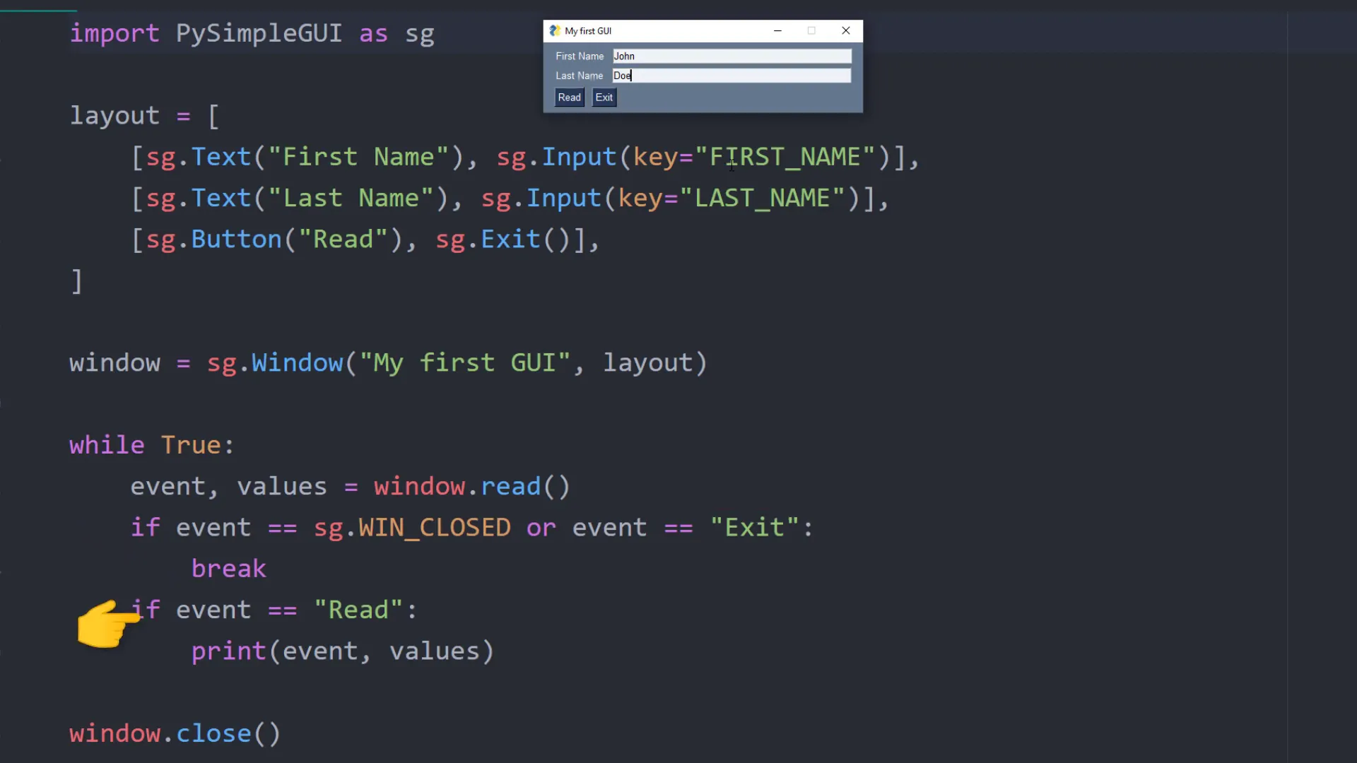 Setting up the event loop in the GUI