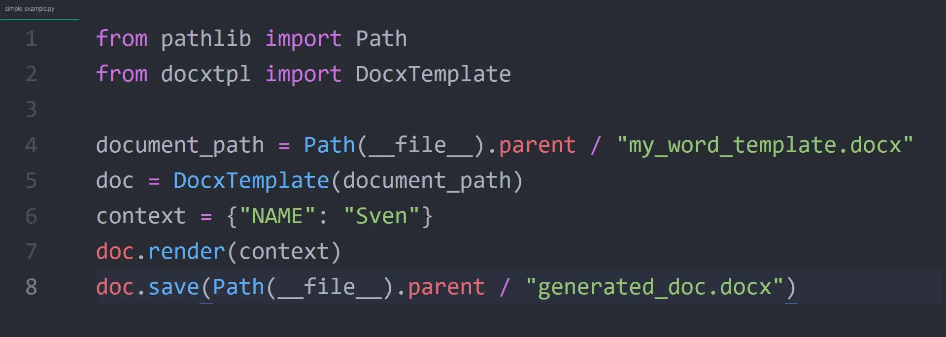 Creating a simple example with docxtpl