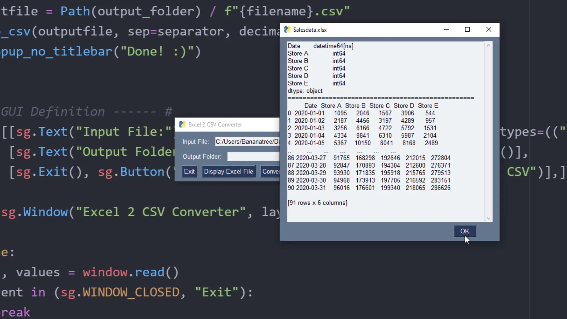 Displaying Excel file content