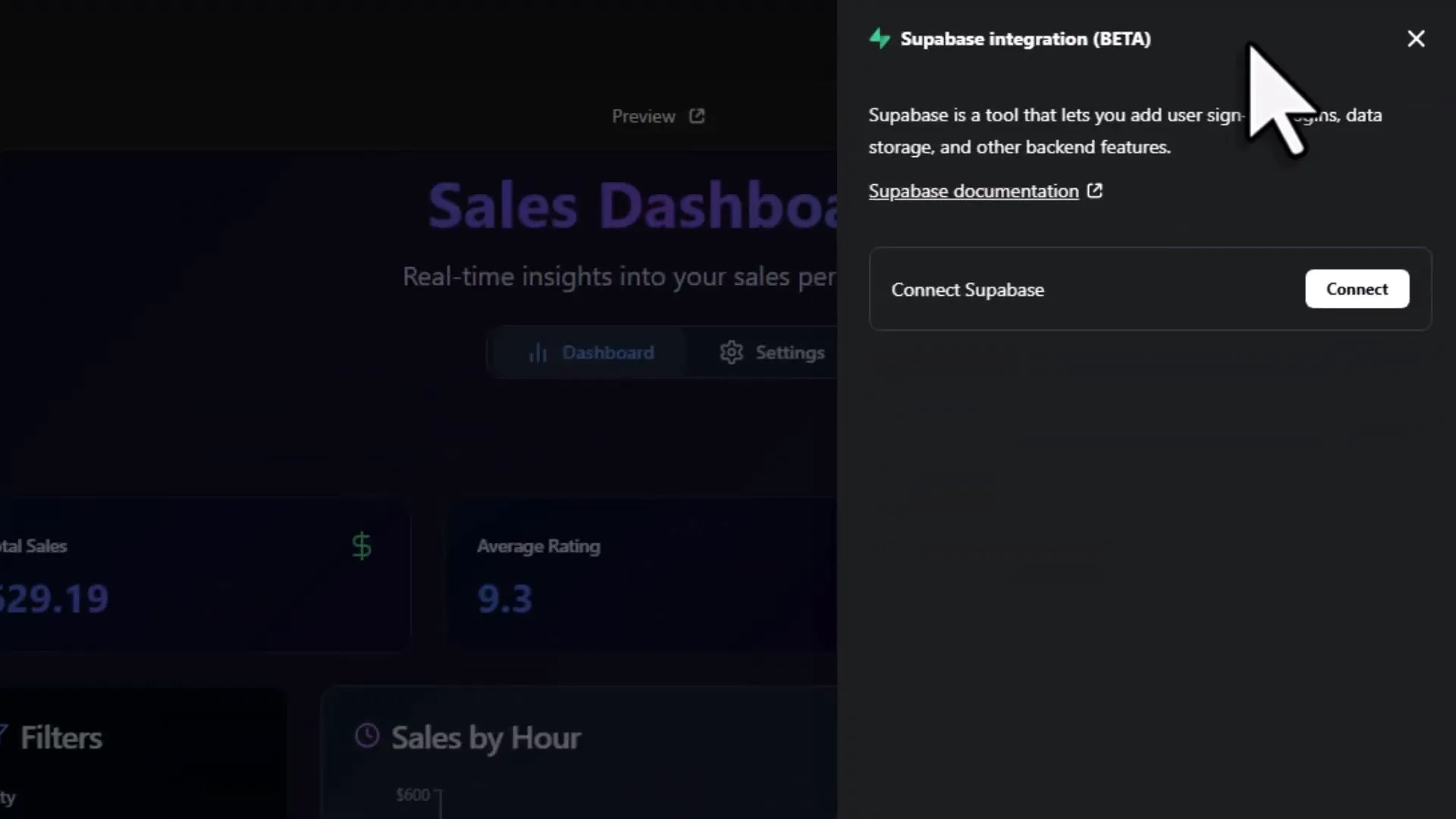 Integration options including Supabase and Stripe