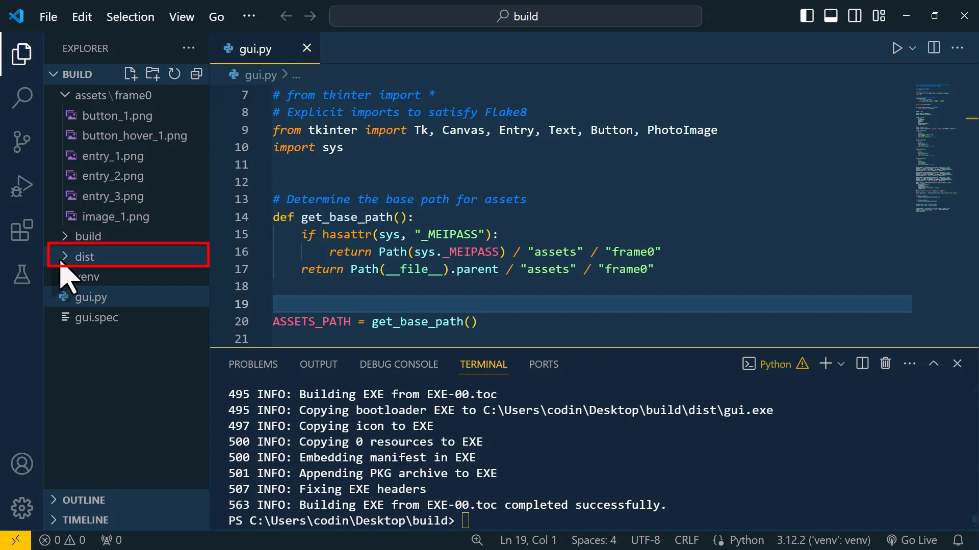 Creating the executable file with PyInstaller