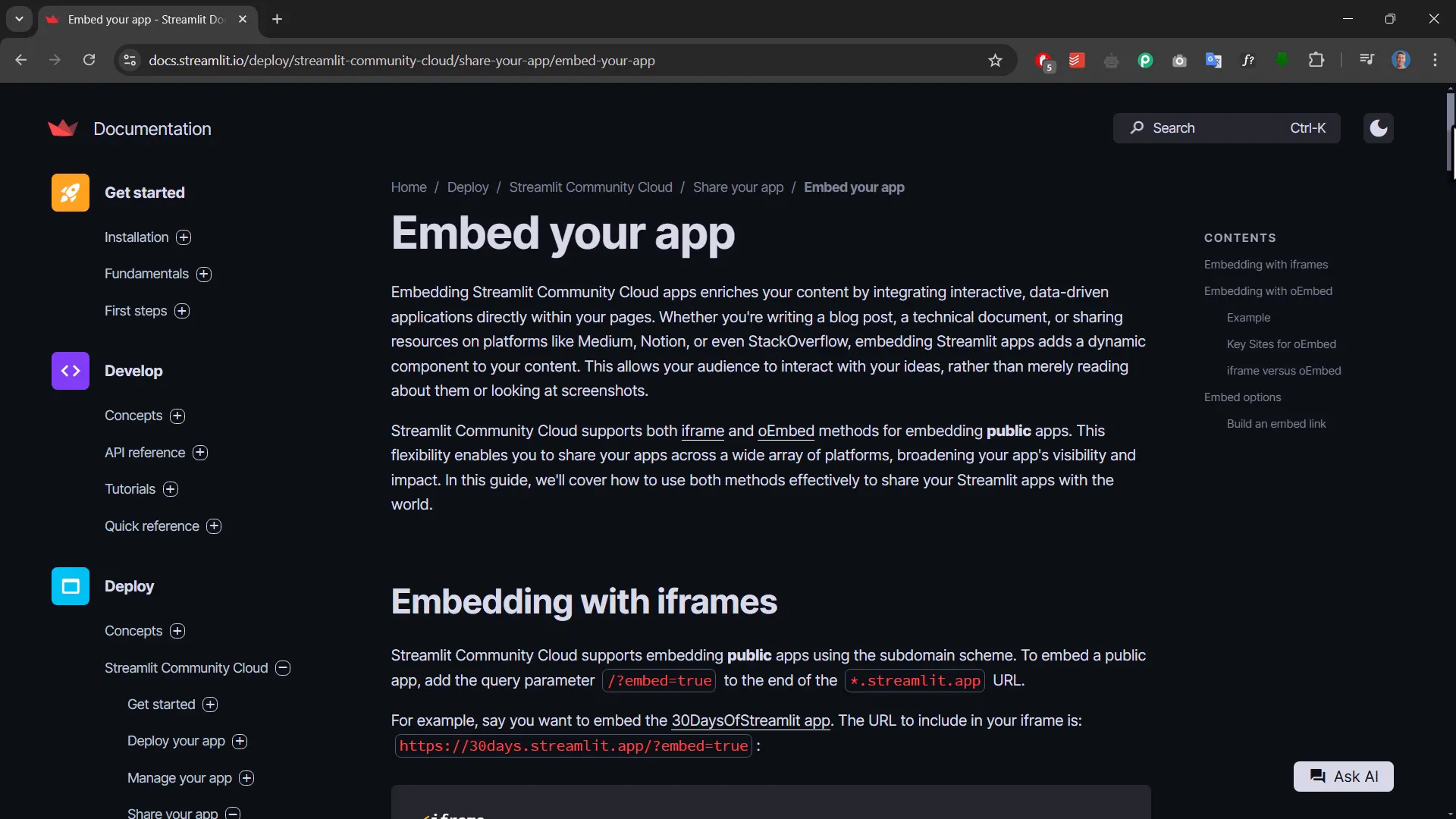 Embedding Streamlit Community Cloud Apps