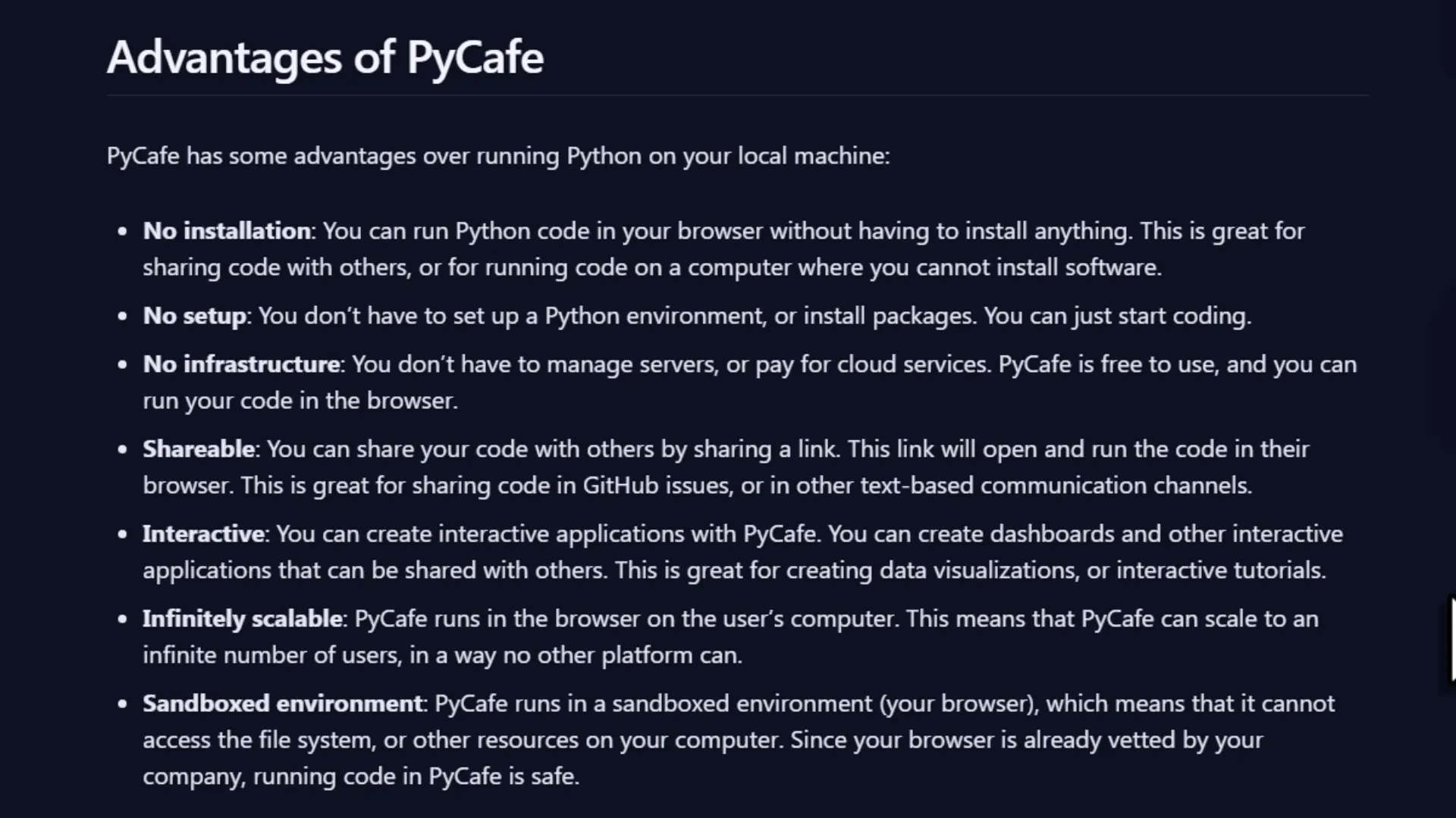 PyCafe Advantages