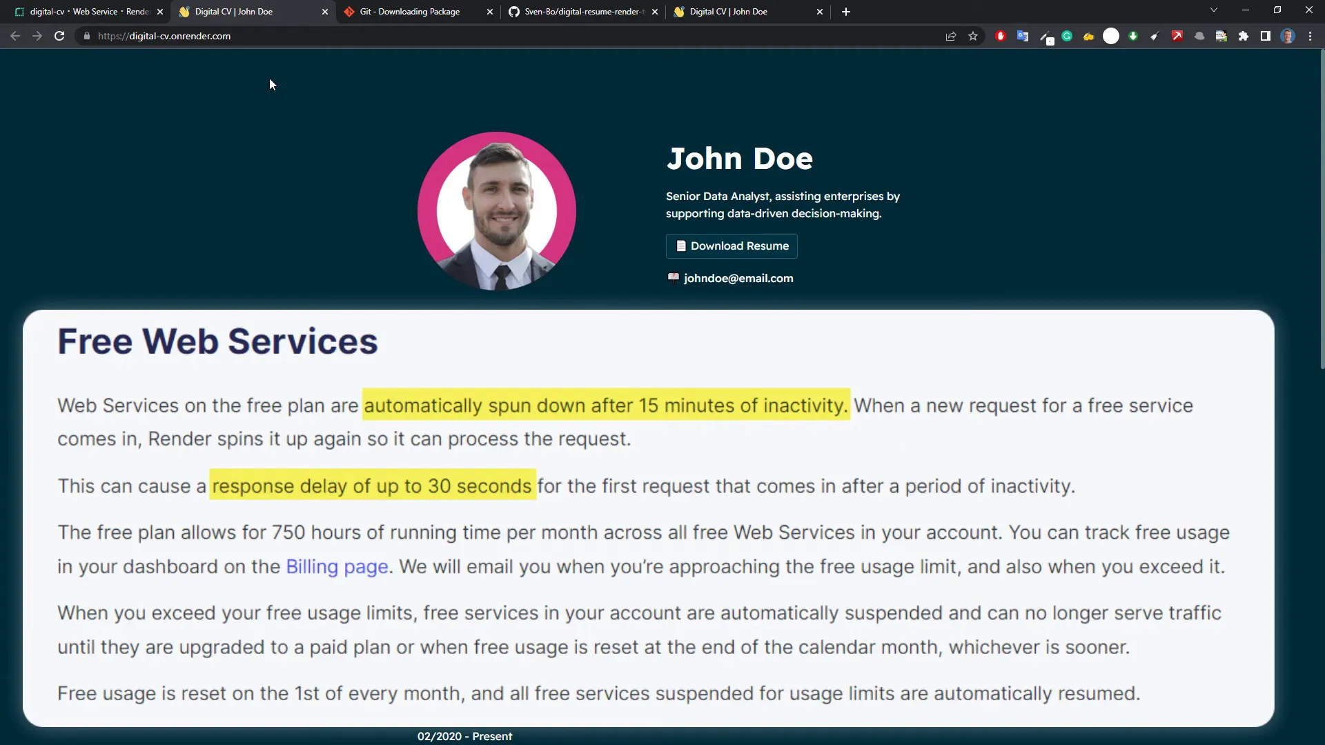 Render free tier remarks