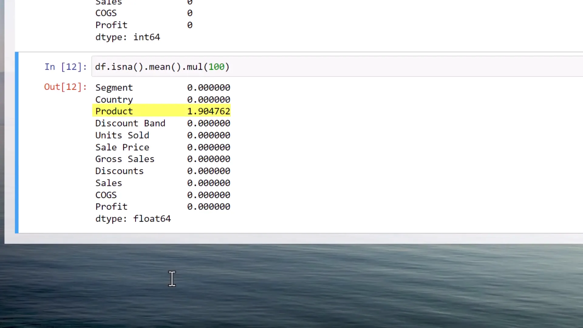 Calculating percentage of missing values