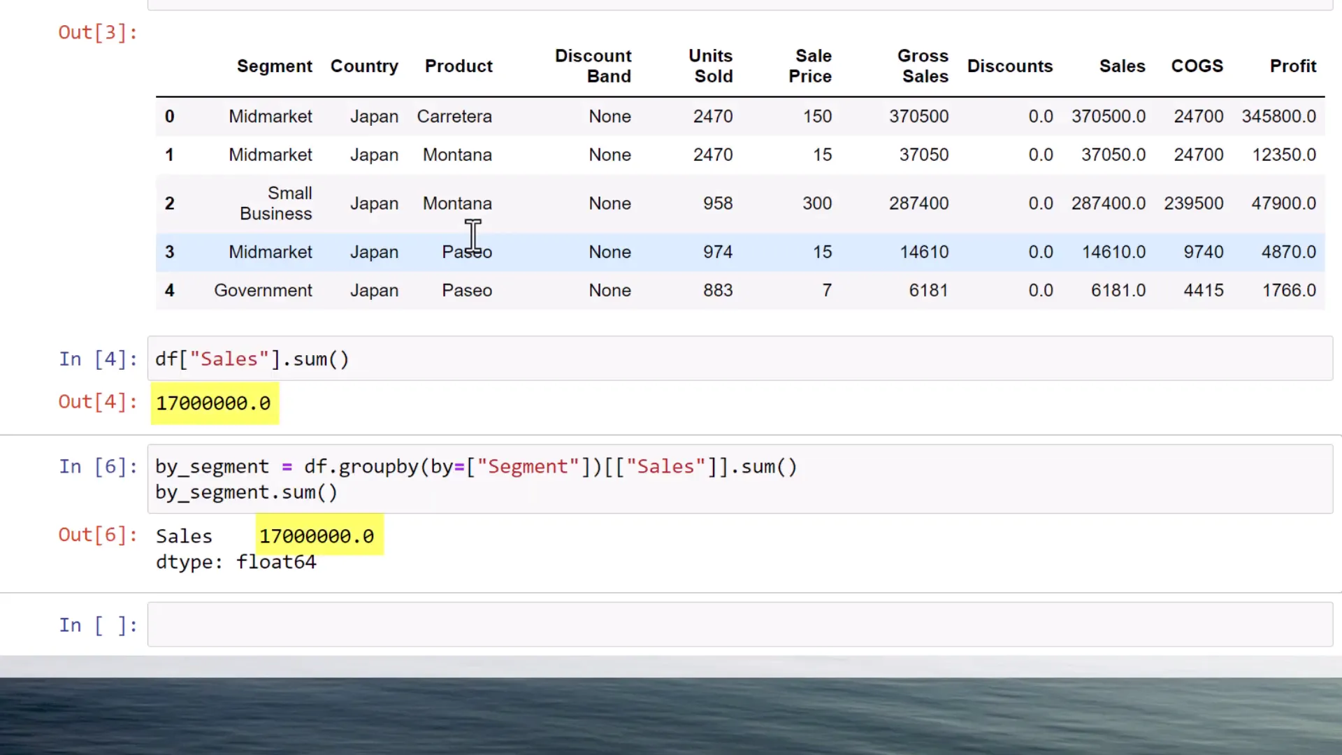 Grouped sales by segment