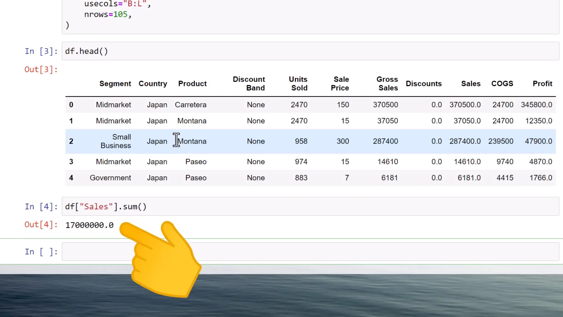 DataFrame showing total sales