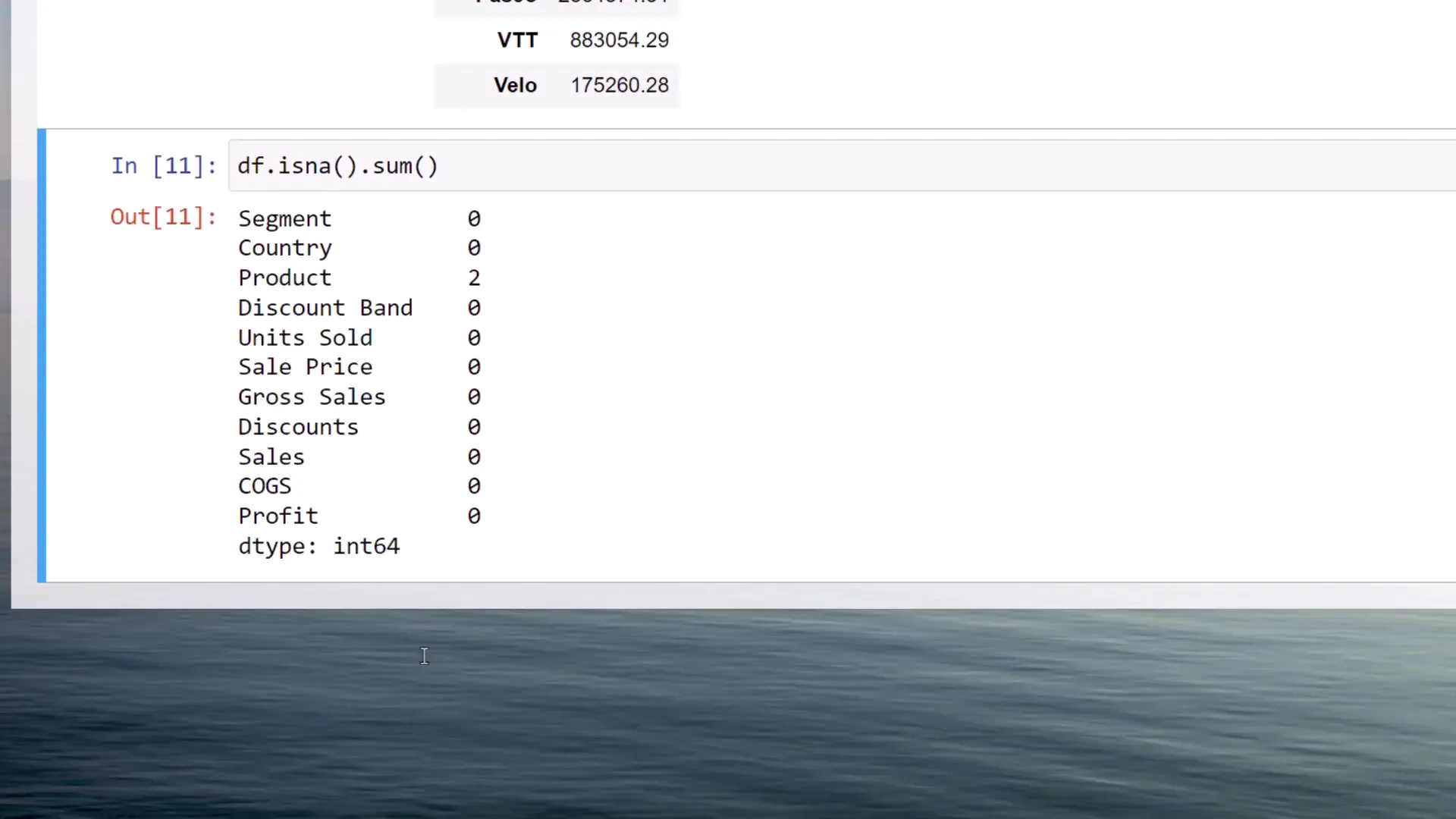 Checking missing values