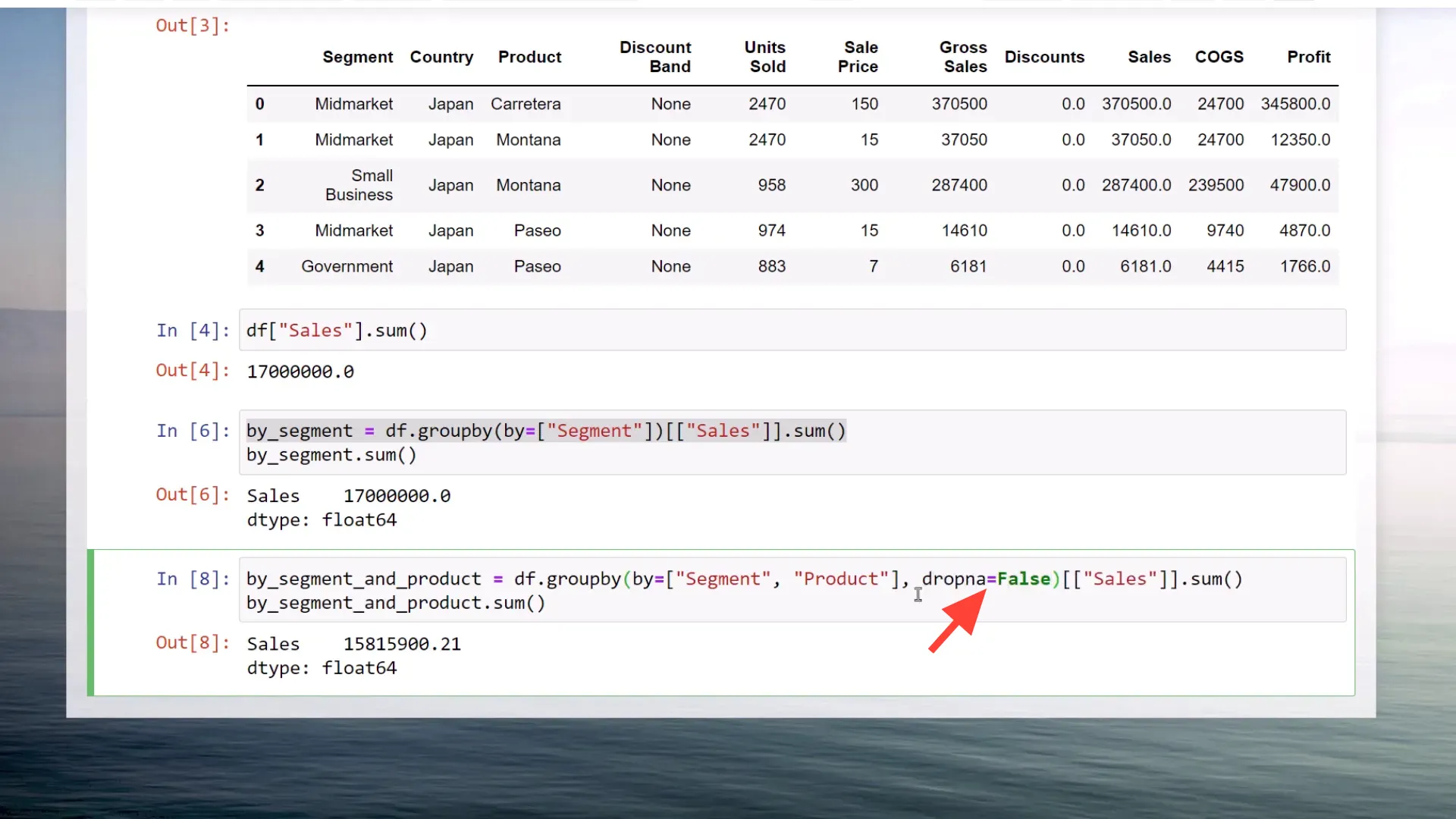 Setting dropna to false
