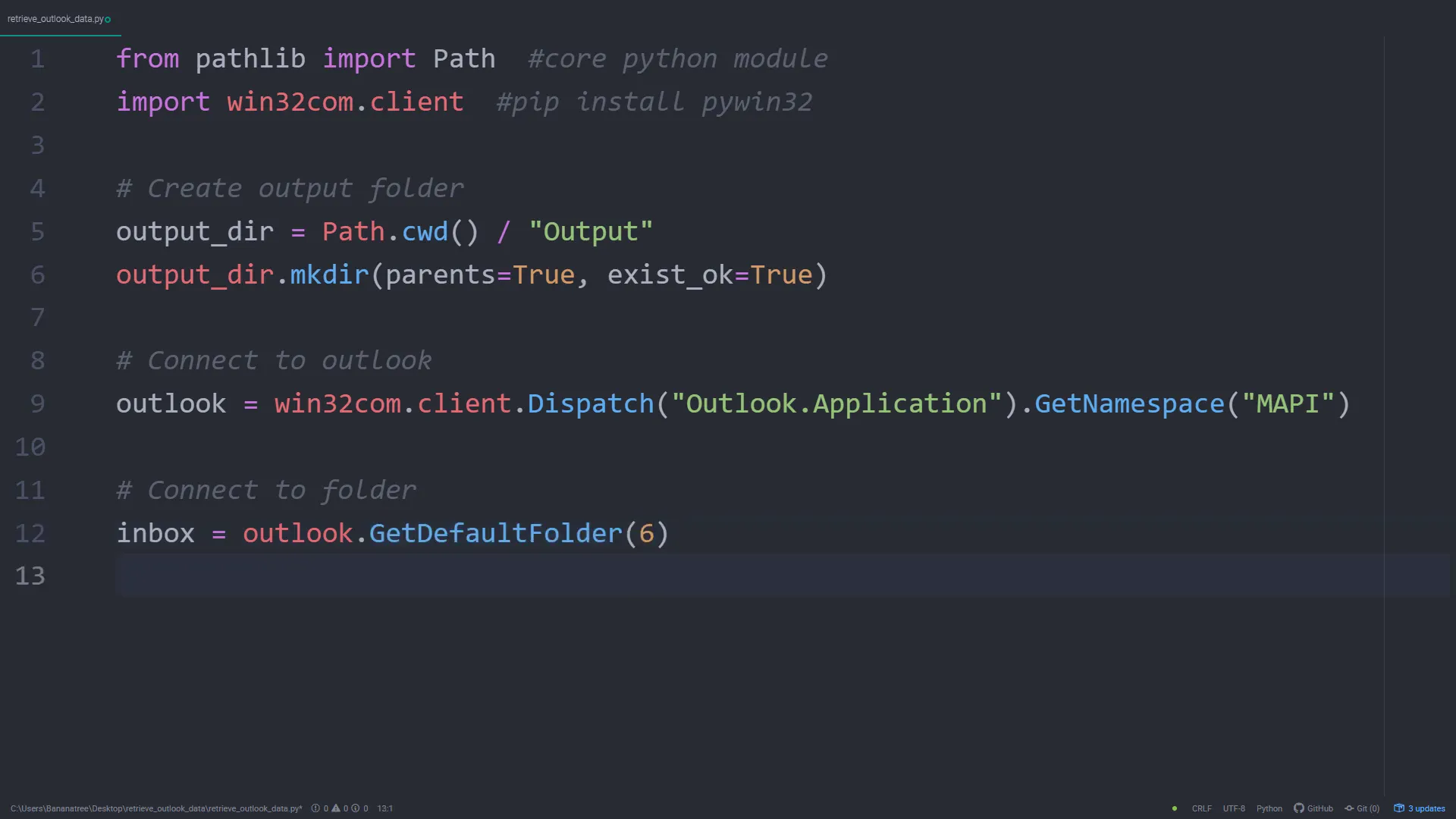 Connecting to Outlook application