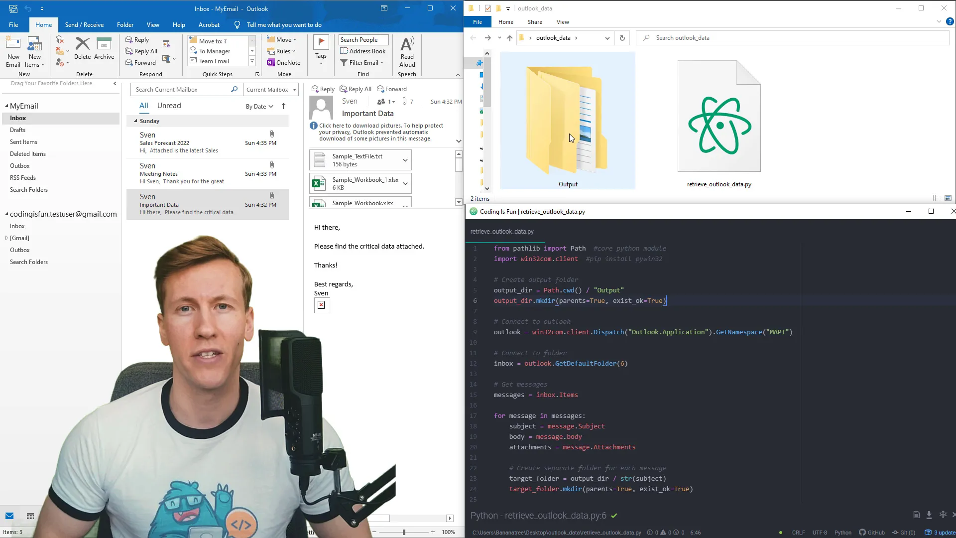 Downloading messages and attachments from Outlook
