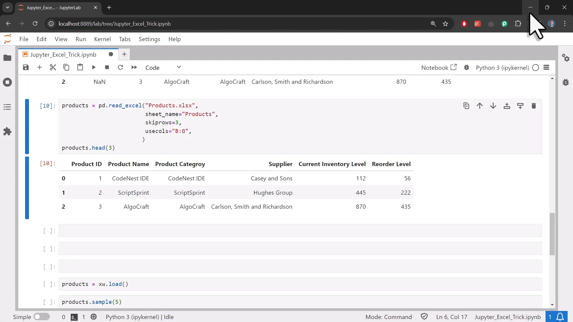 Loading Excel data into a Pandas DataFrame using xlwings.load()