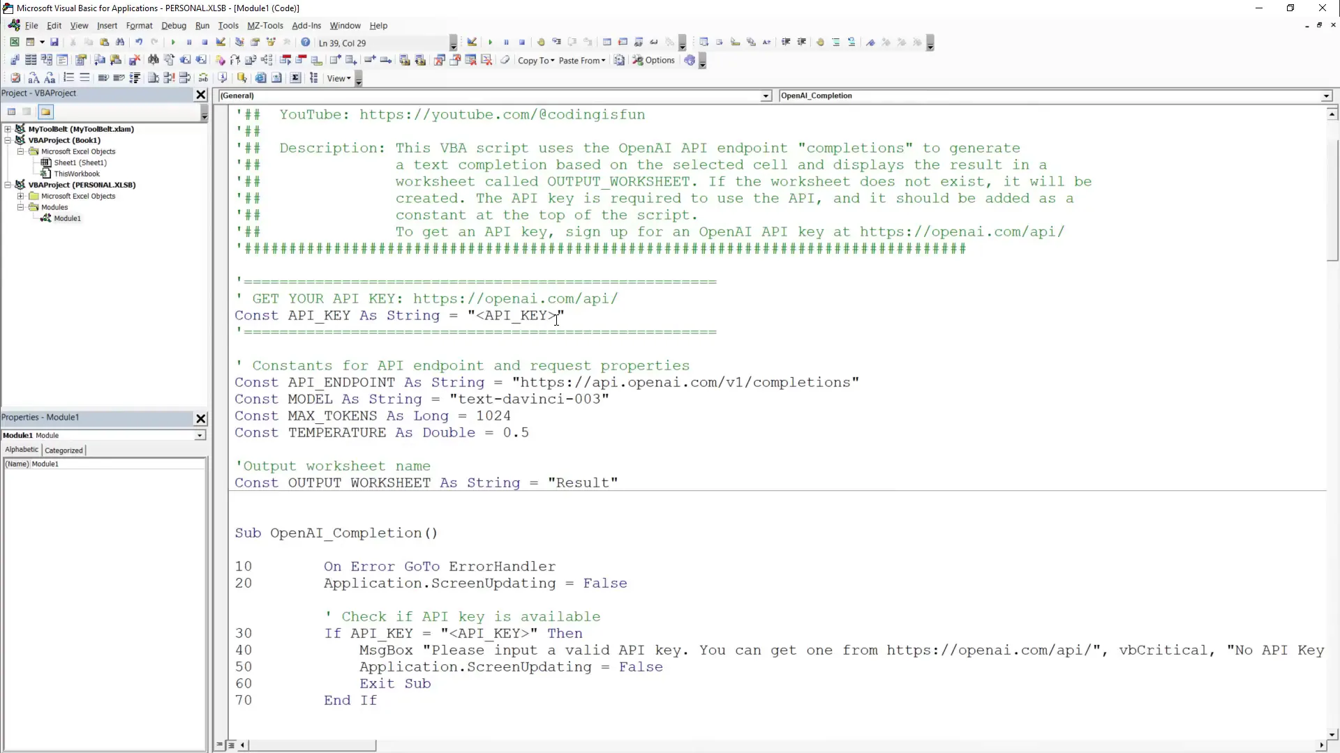 Walkthrough of the VBA code setup