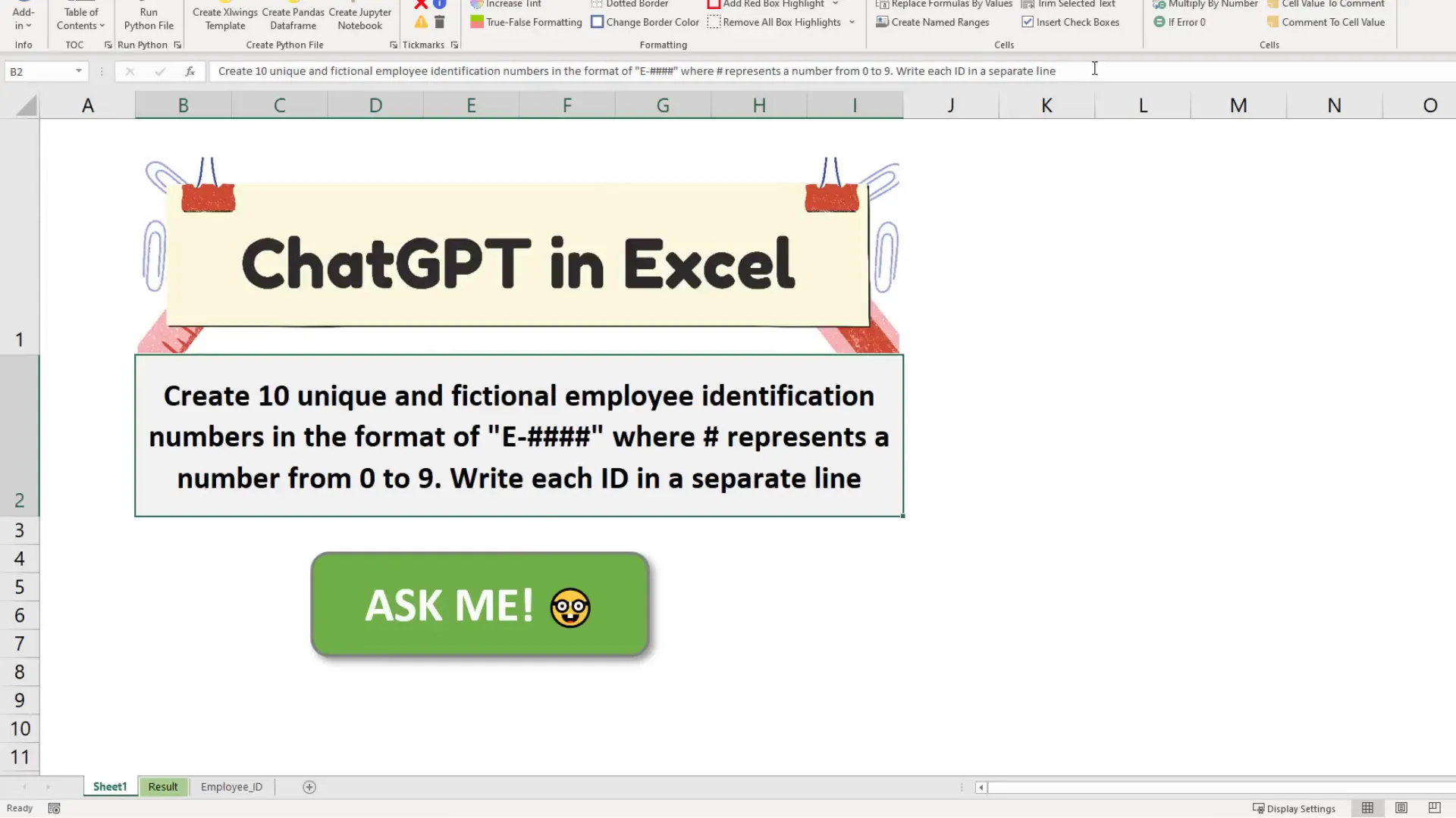 Generating Excel formulas with ChatGPT