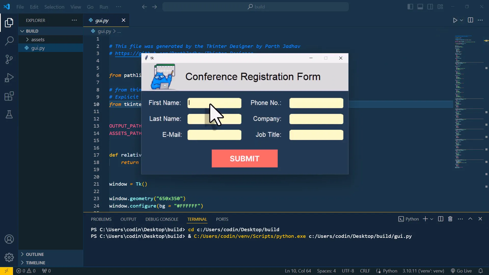 Running the converted Python file to see the input form
