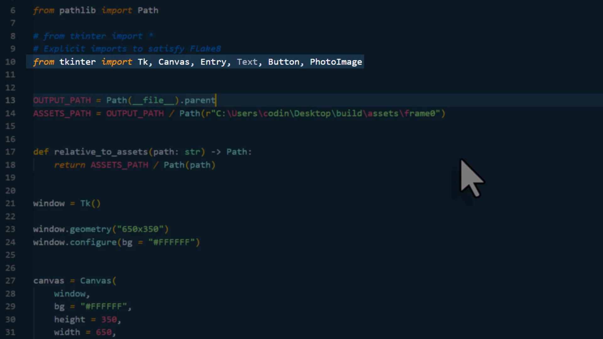Explaining the Tkinter structure of the GUI