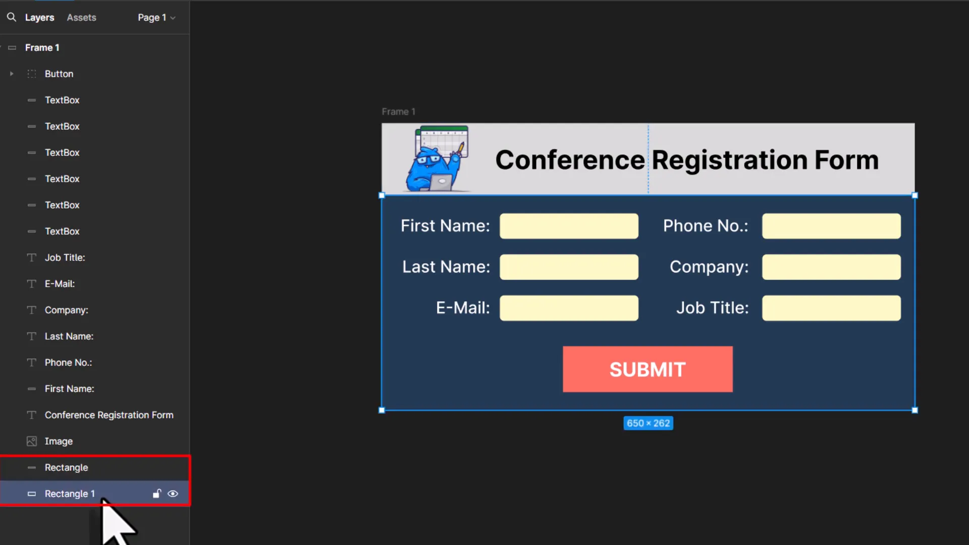 Finalizing the design of the submit button in Figma