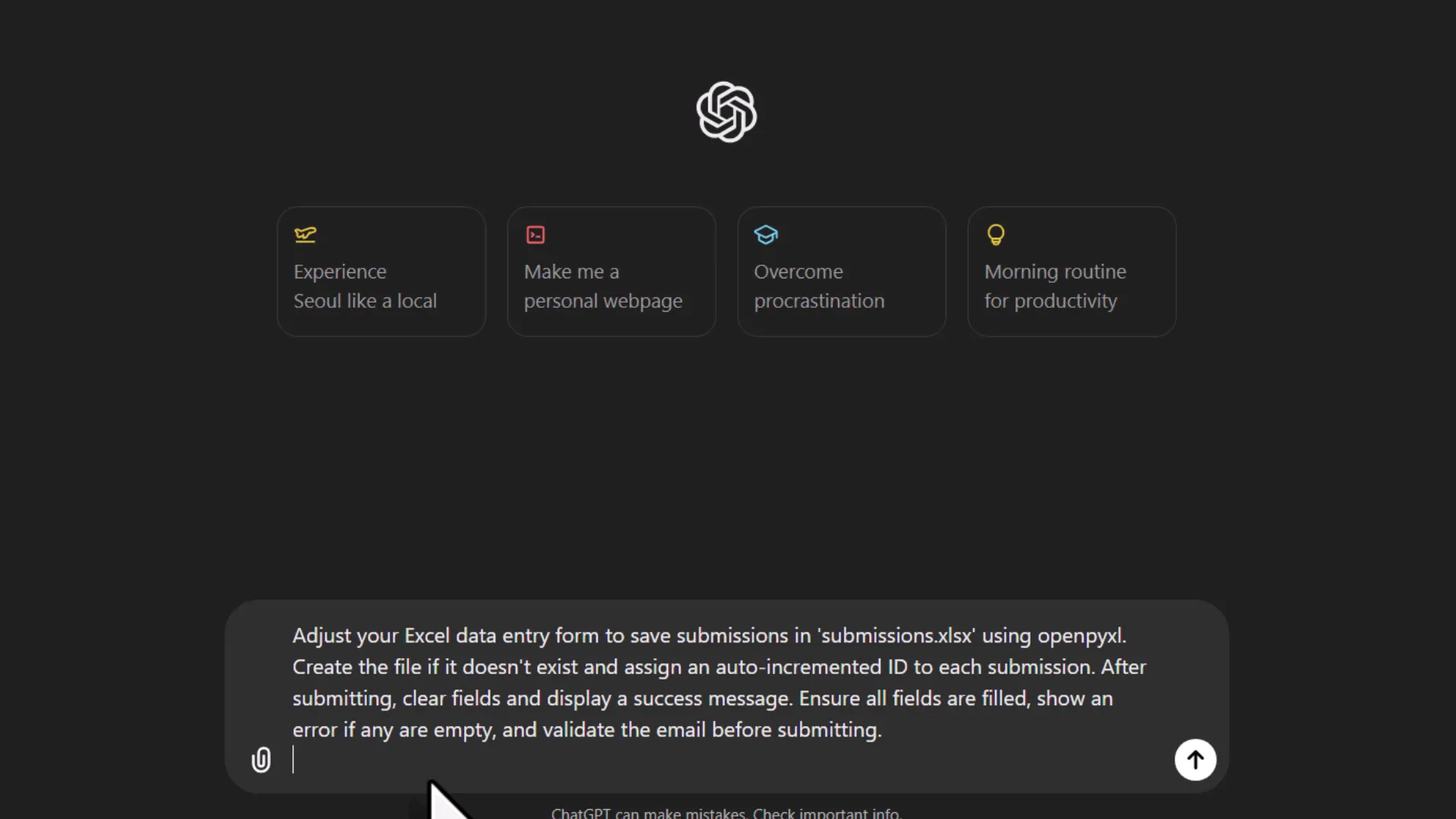 Using ChatGPT to generate code for saving submissions