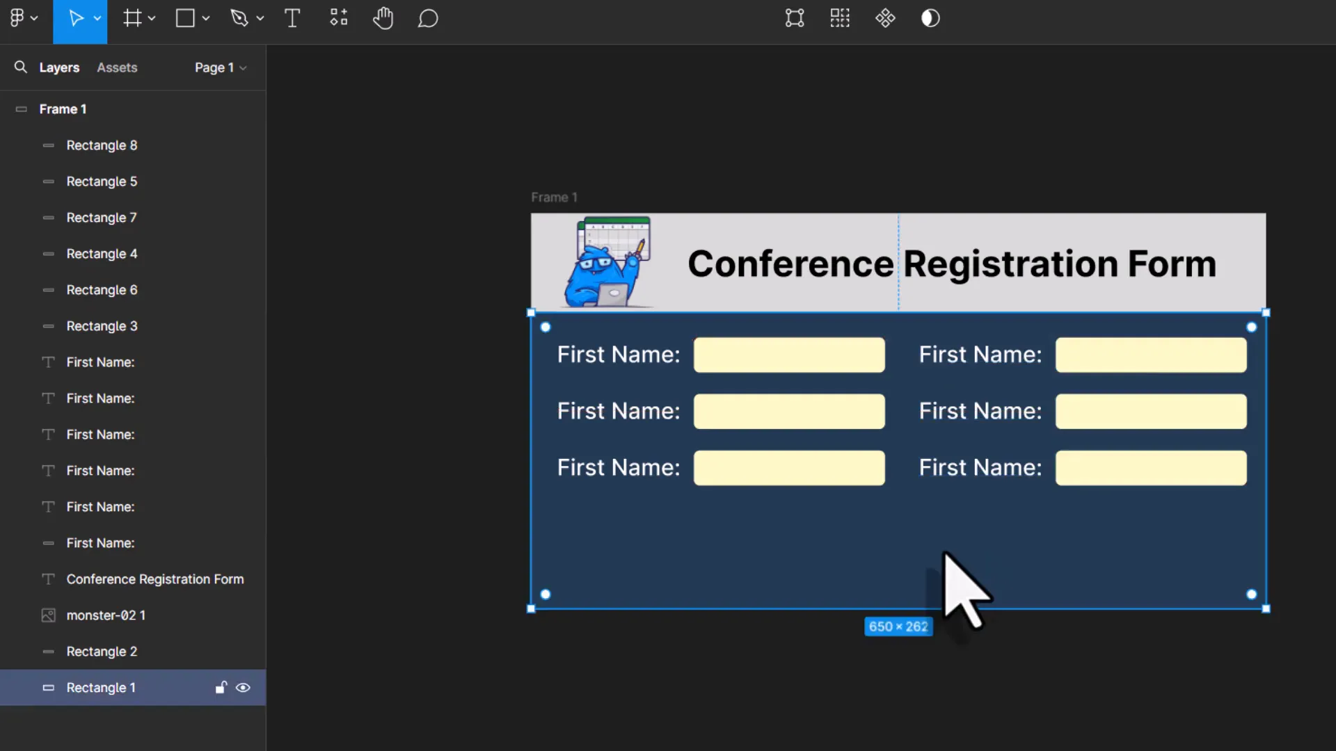 Creating input fields for the data entry form in Figma