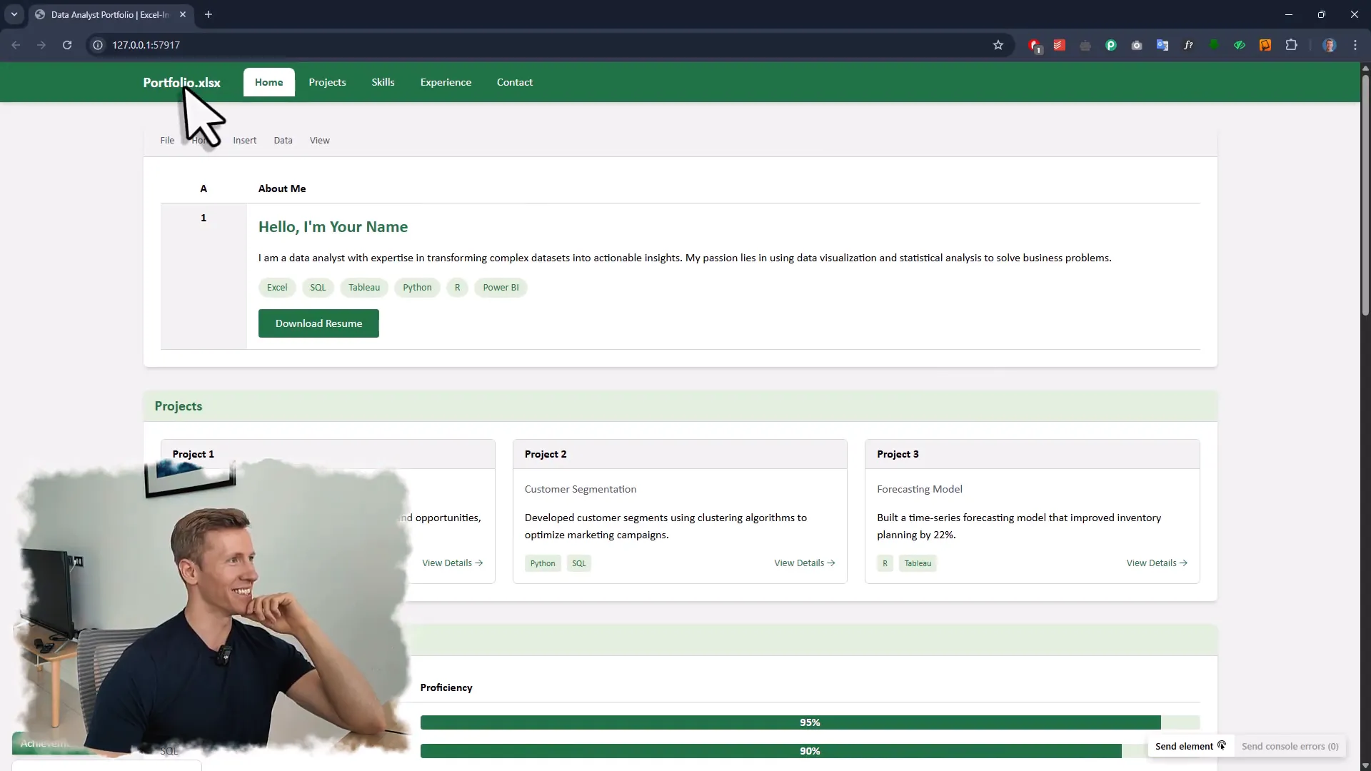Excel-themed portfolio website first live preview