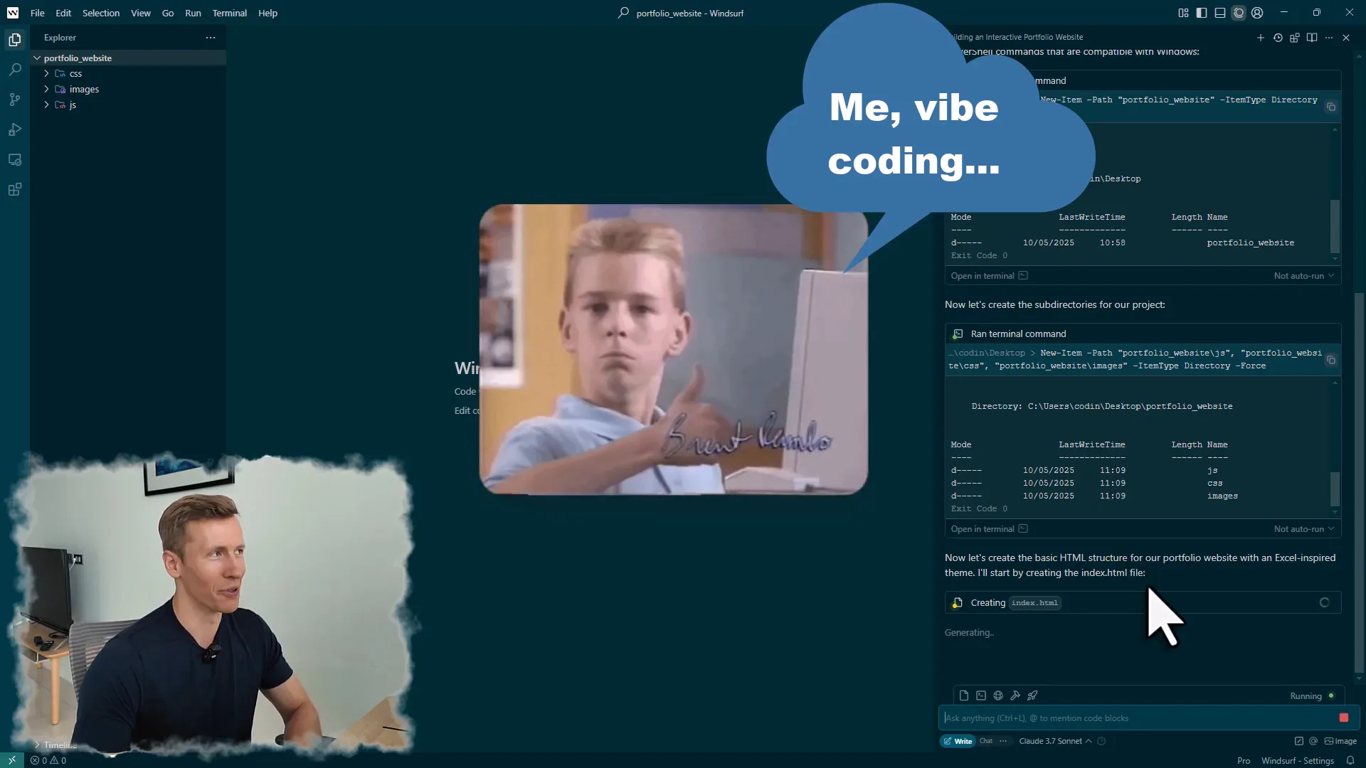 AI generating folders and files for the website