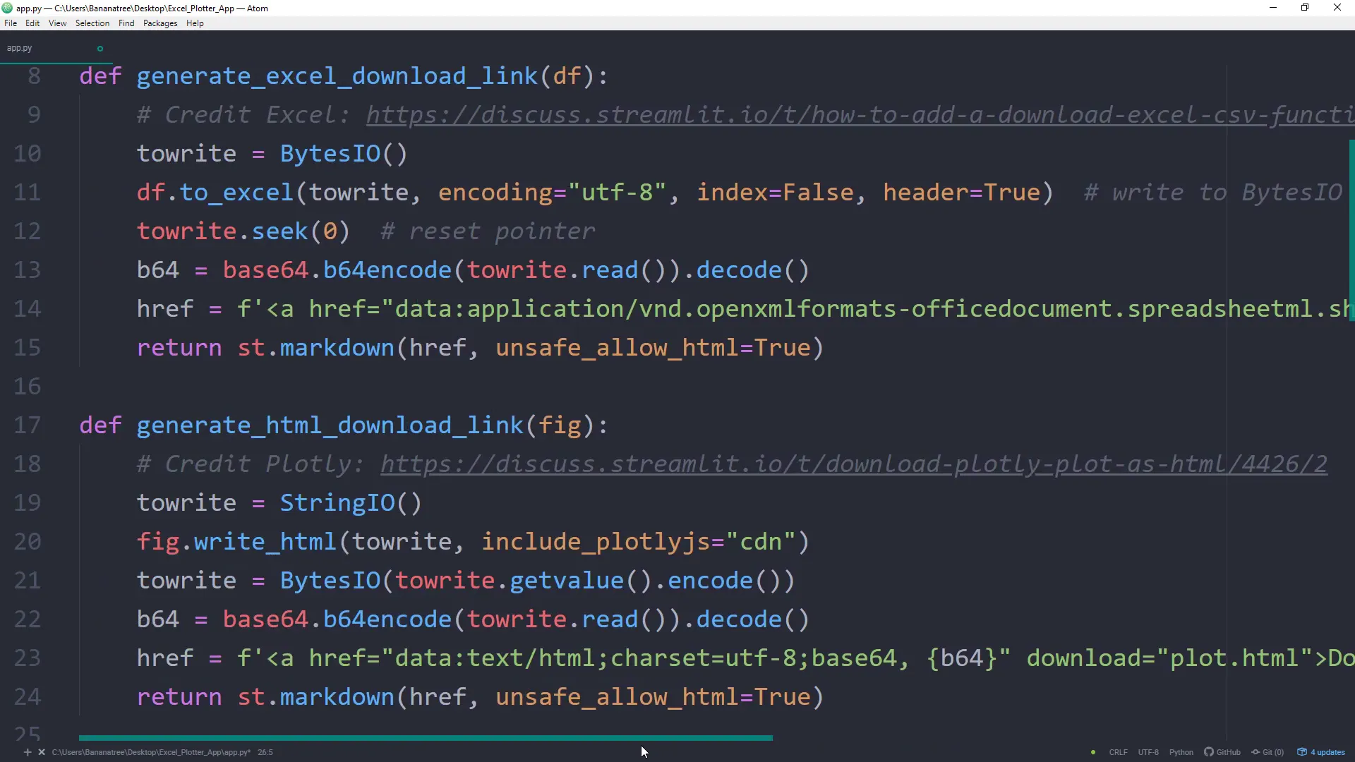Download options for Excel and chart