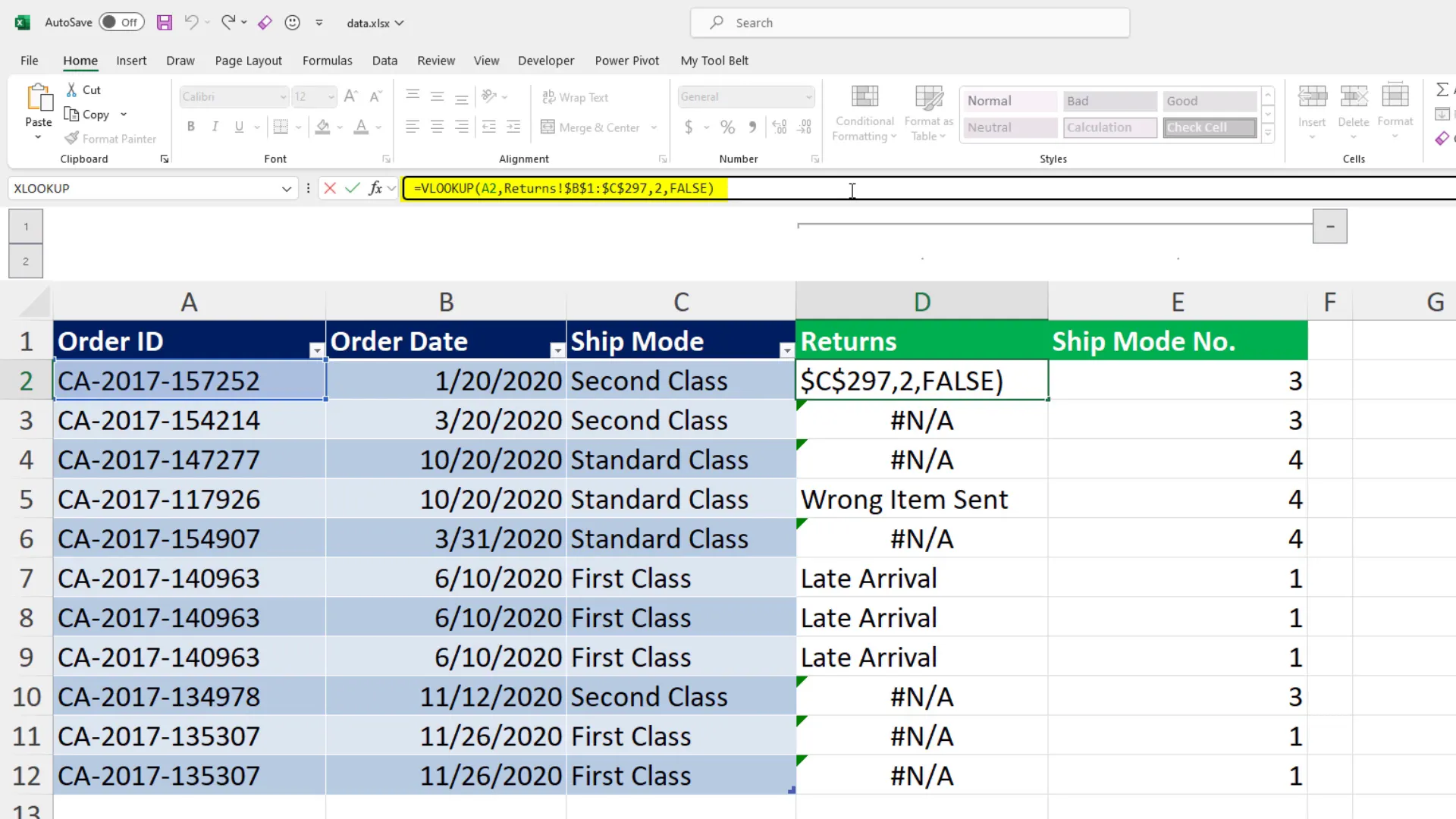 VLOOKUP formula example