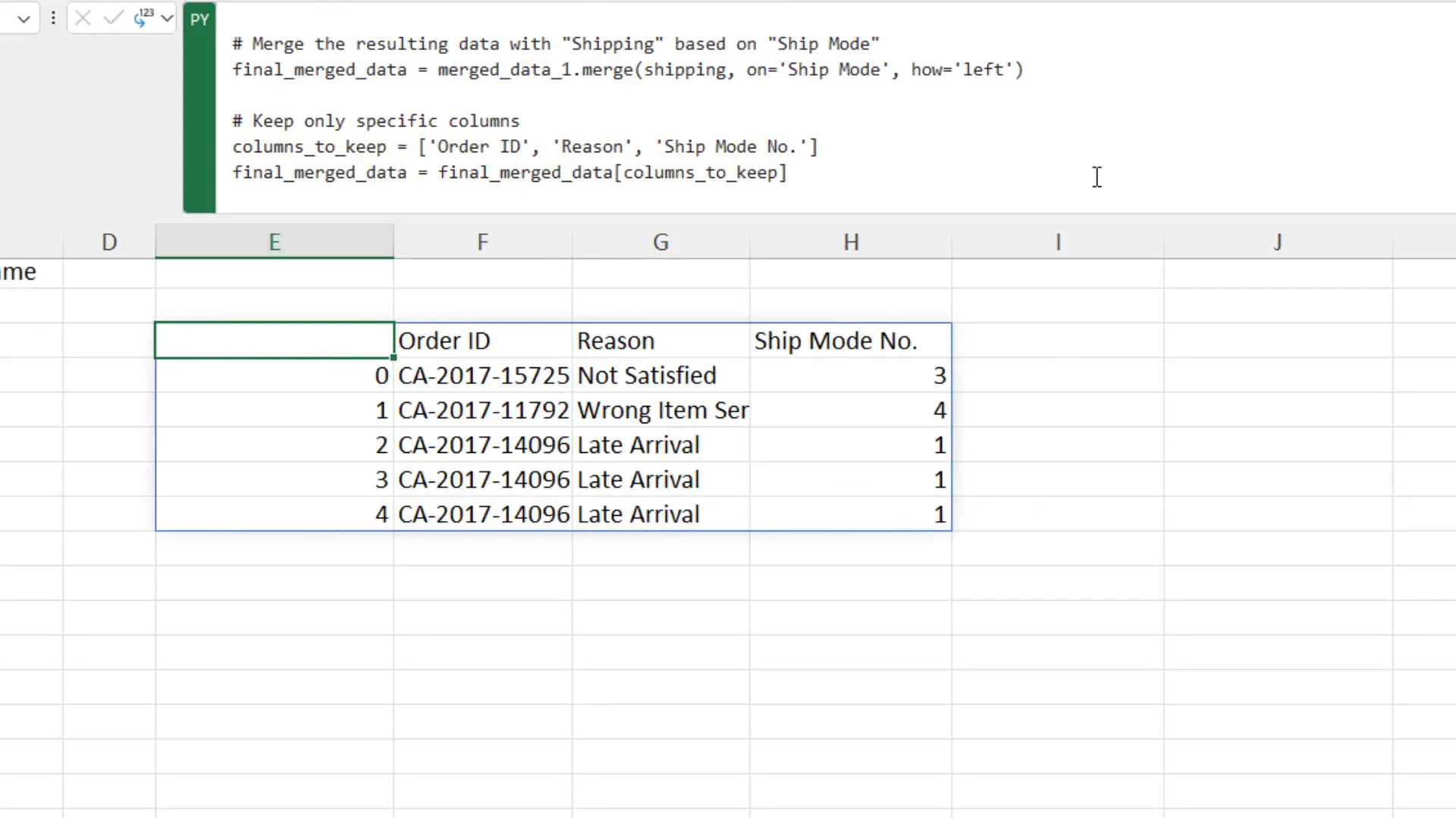 Final merged dataframe with specific columns