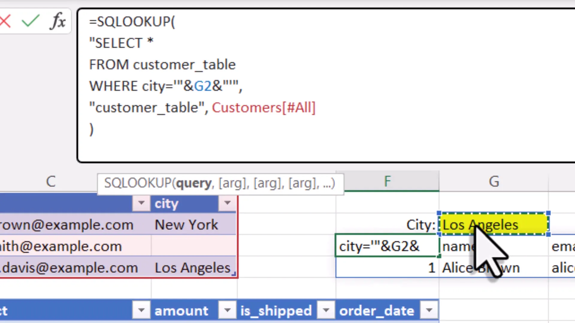 Dynamic SQL formula with cell reference