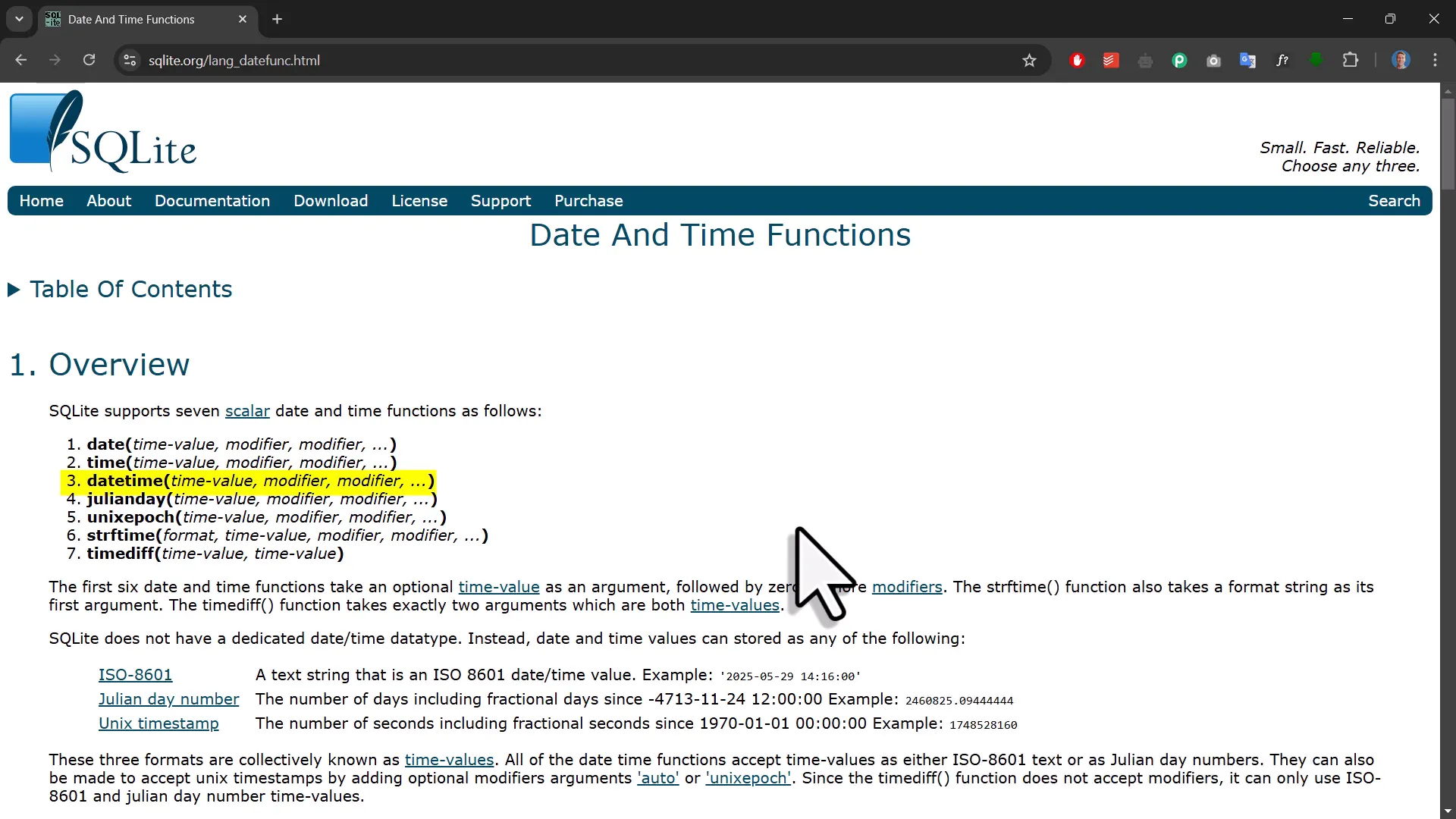 SQLite functions documentation