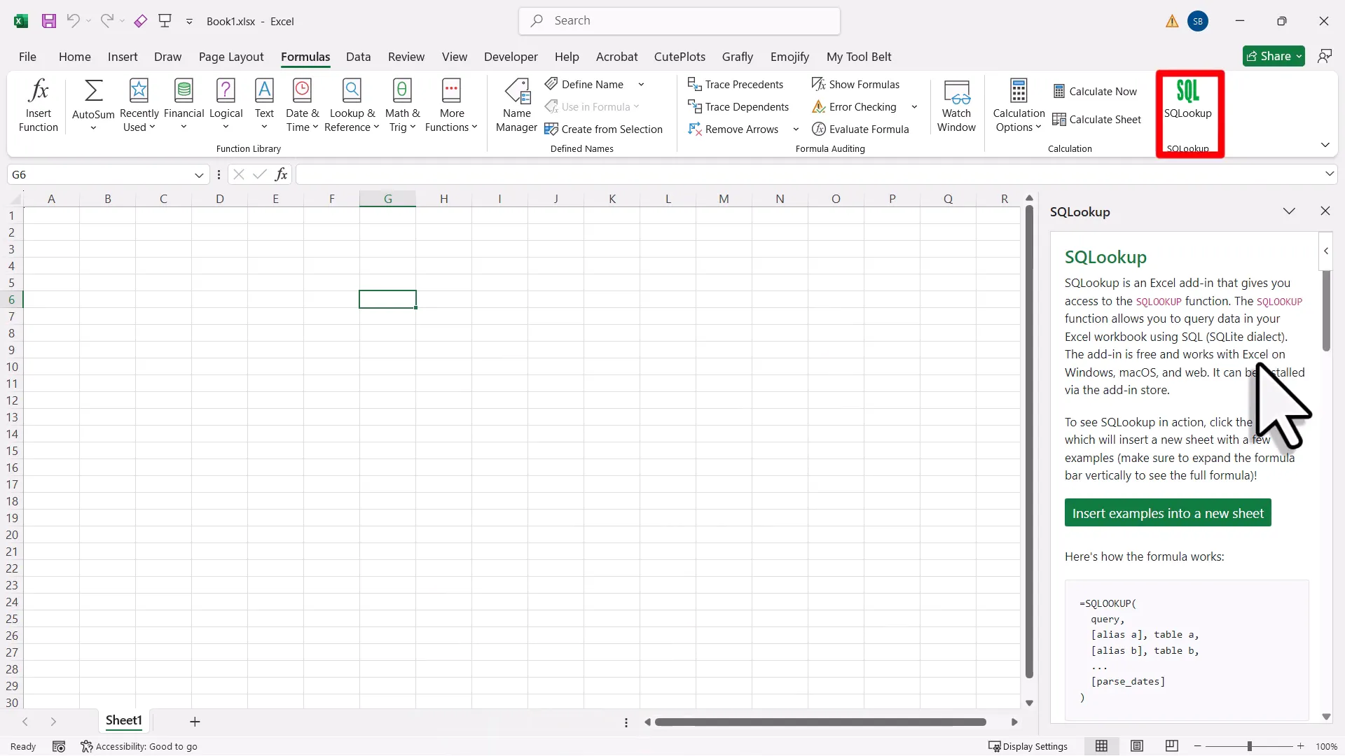 SQLOOKUP icon in Excel