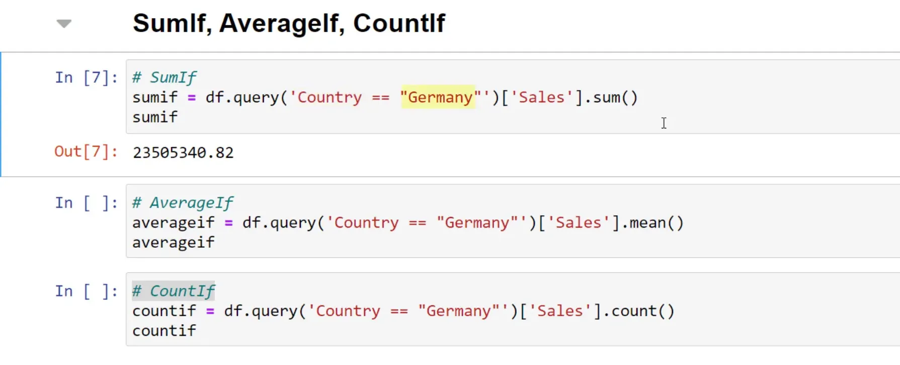 Calculating sum of sales for Germany