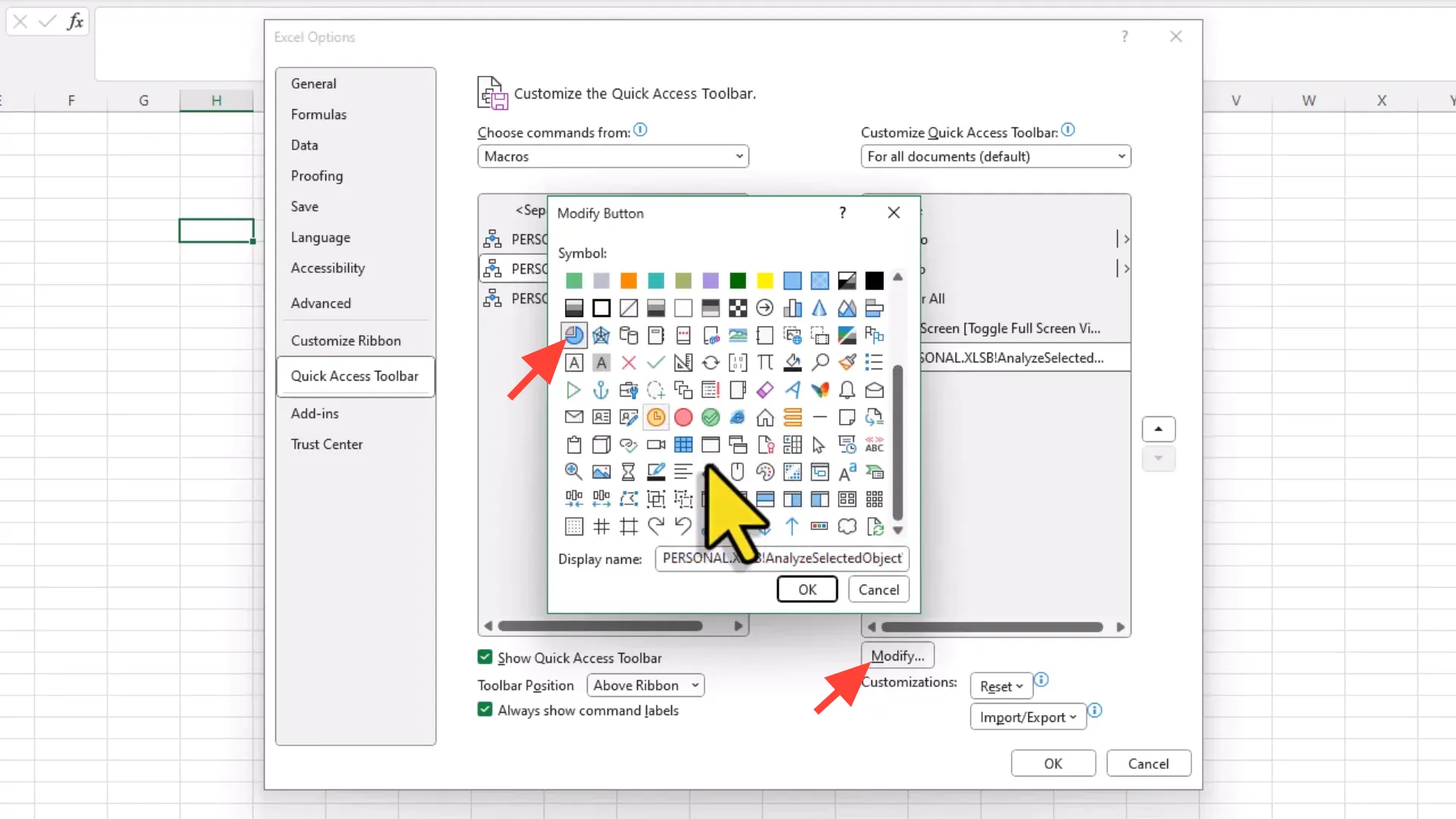 Adding macro to Quick Access Toolbar