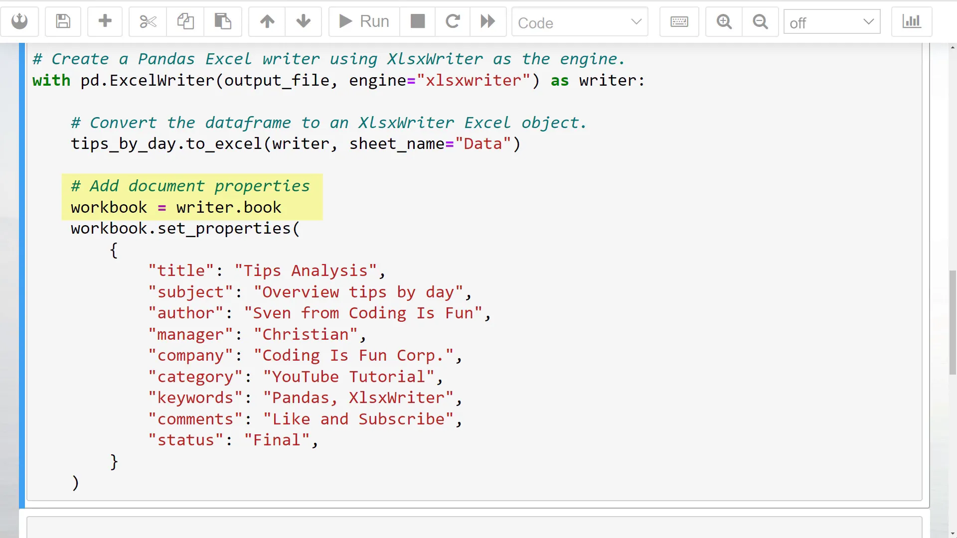 Accessing workbook to set properties