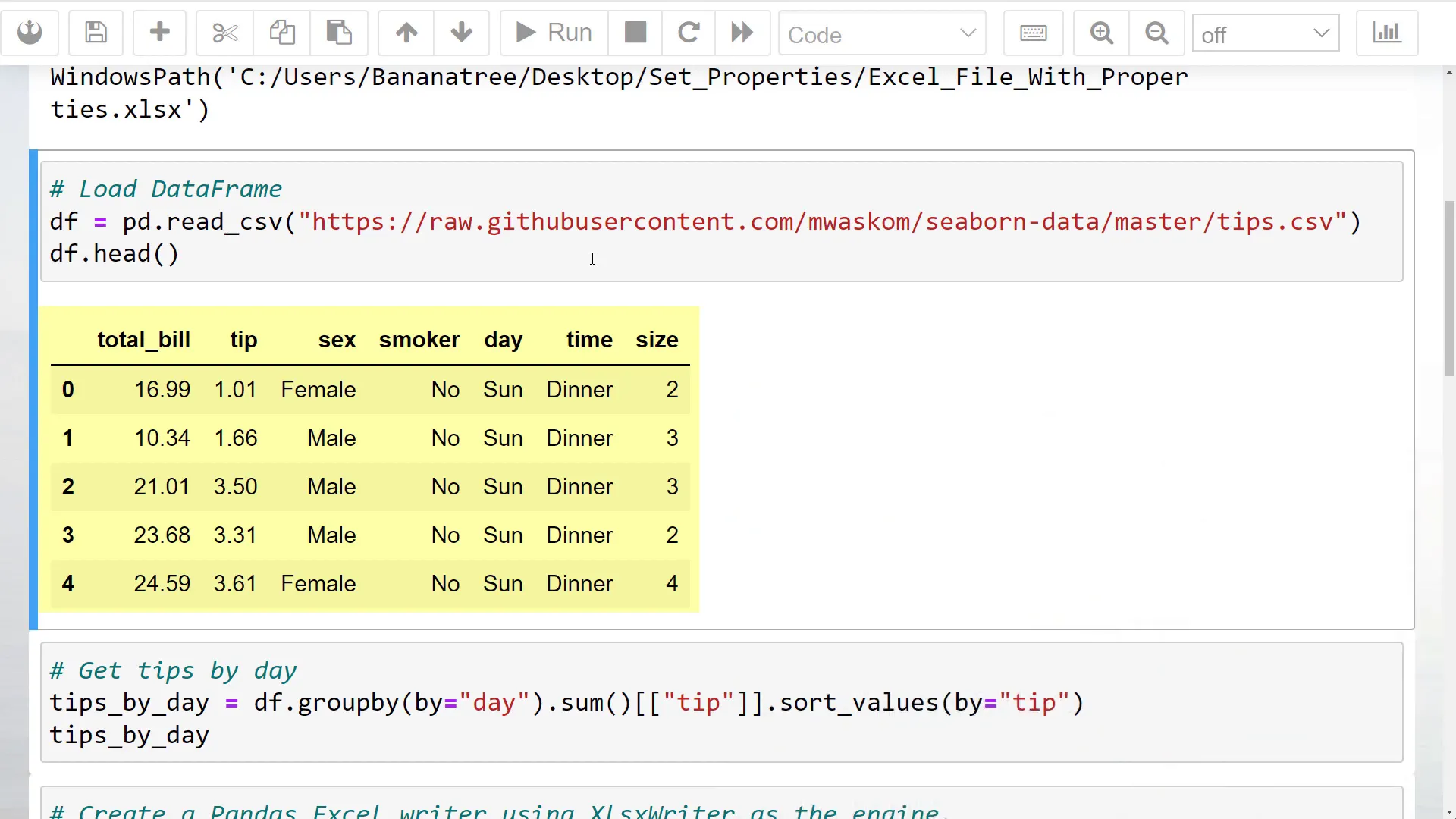 Summing and sorting the tips dataset