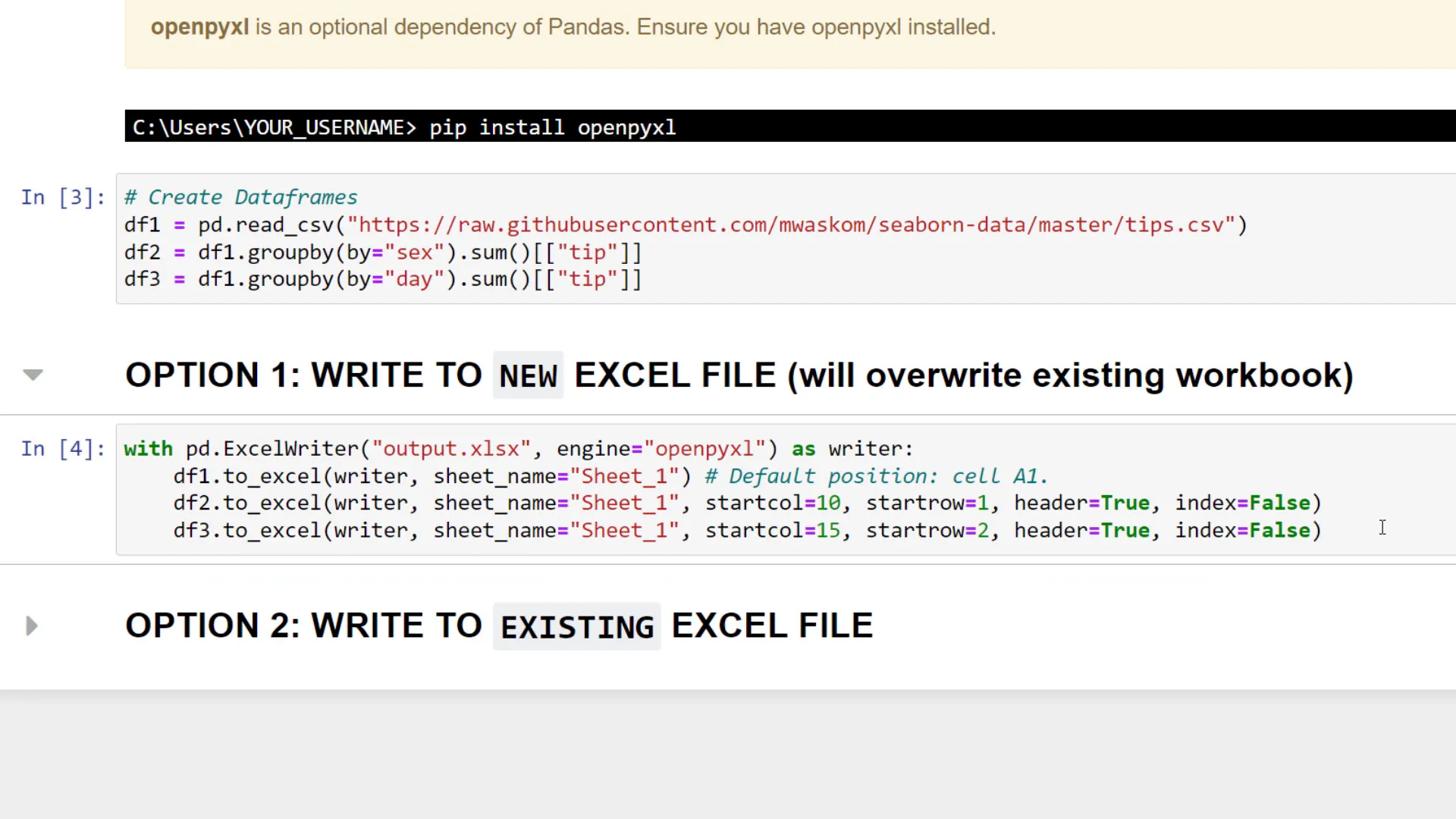 Exporting DataFrames to Excel
