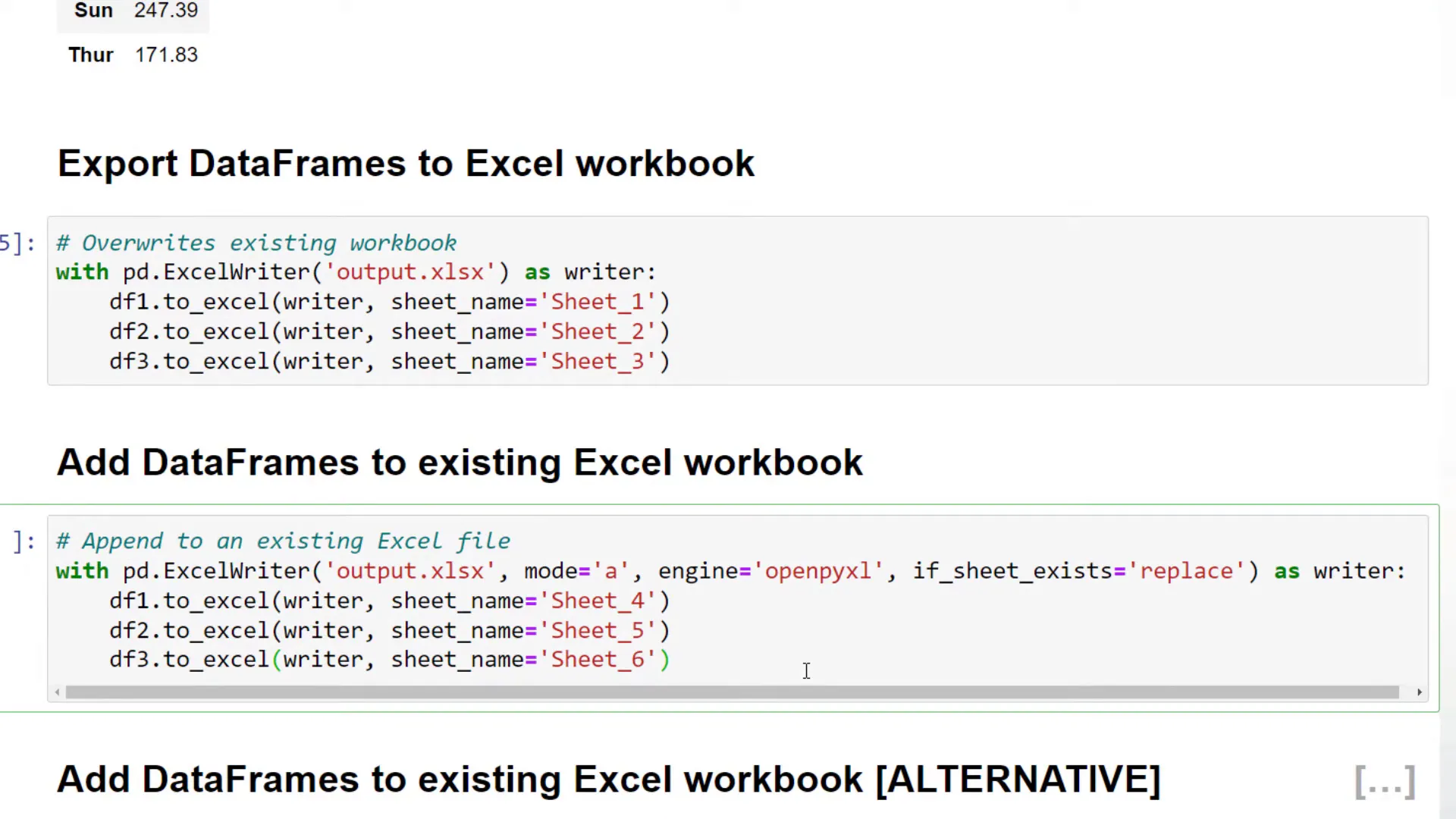 Appending dataframes to existing workbook