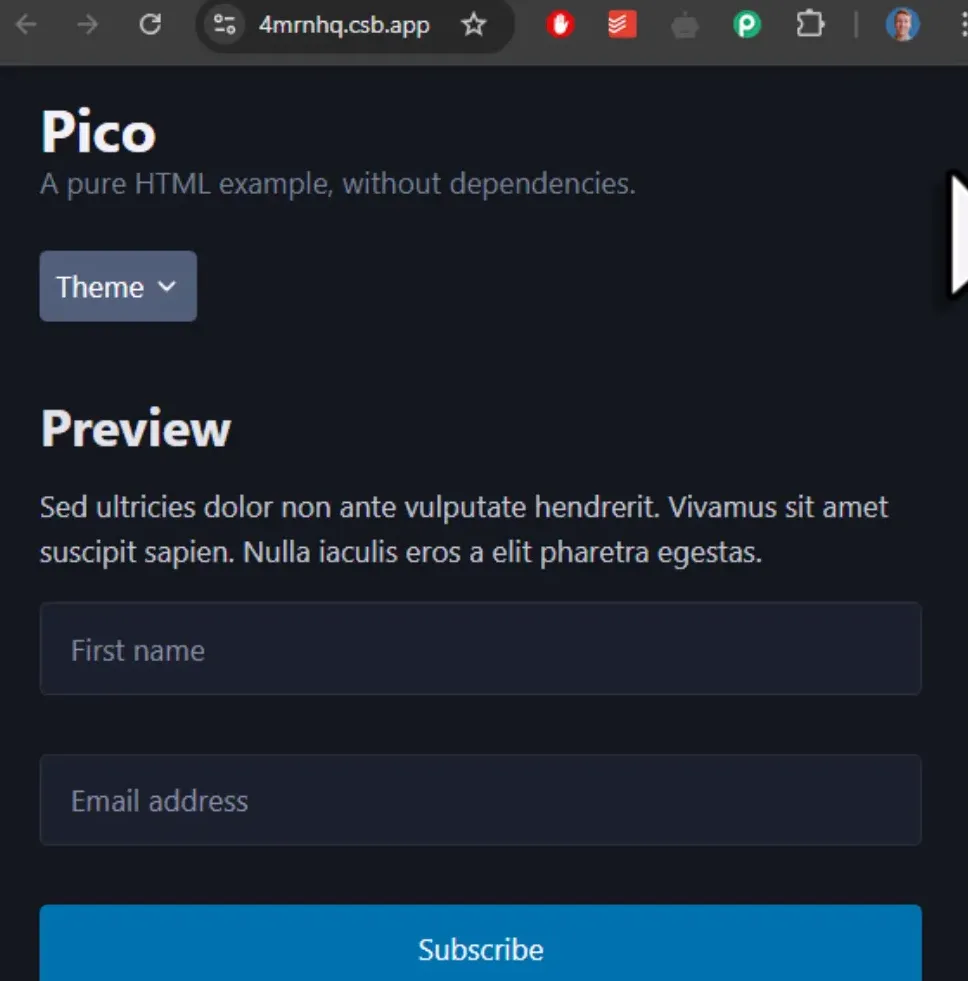 Pico CSS styling example