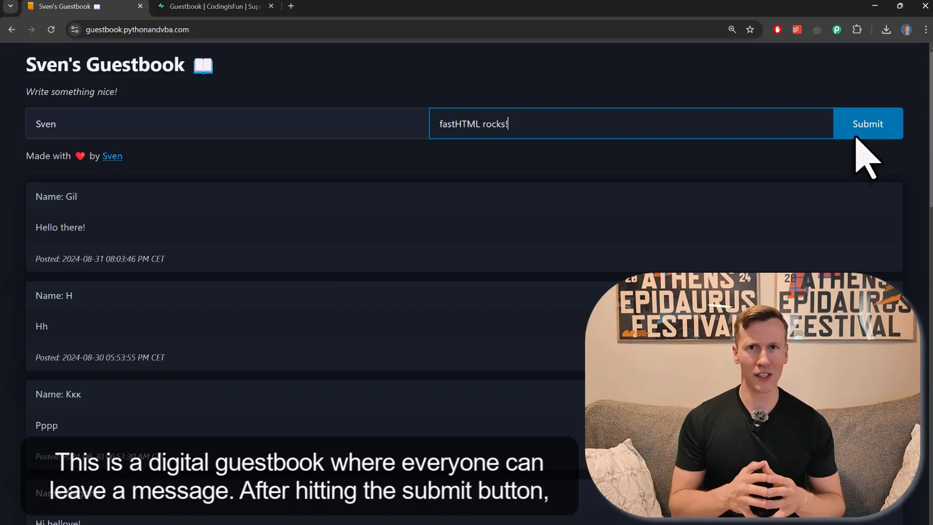 Digital guestbook interface