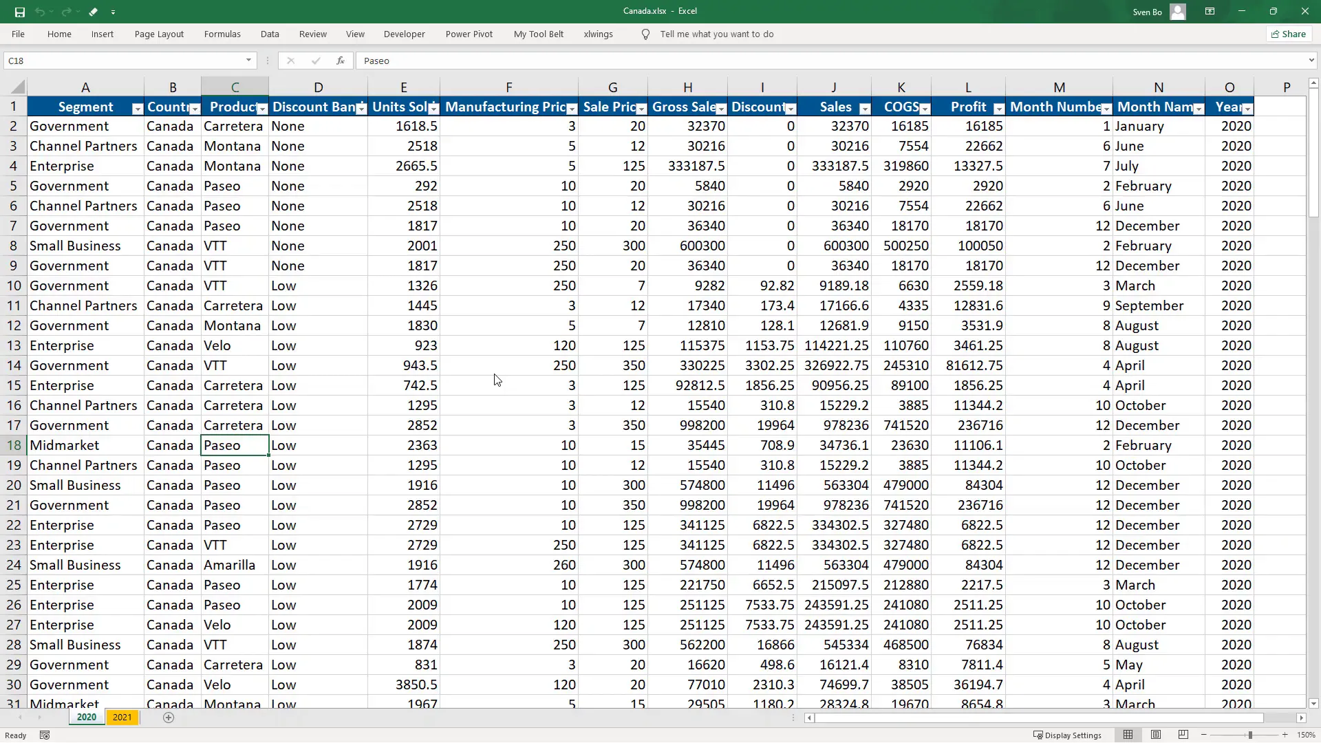 Financial data in Excel