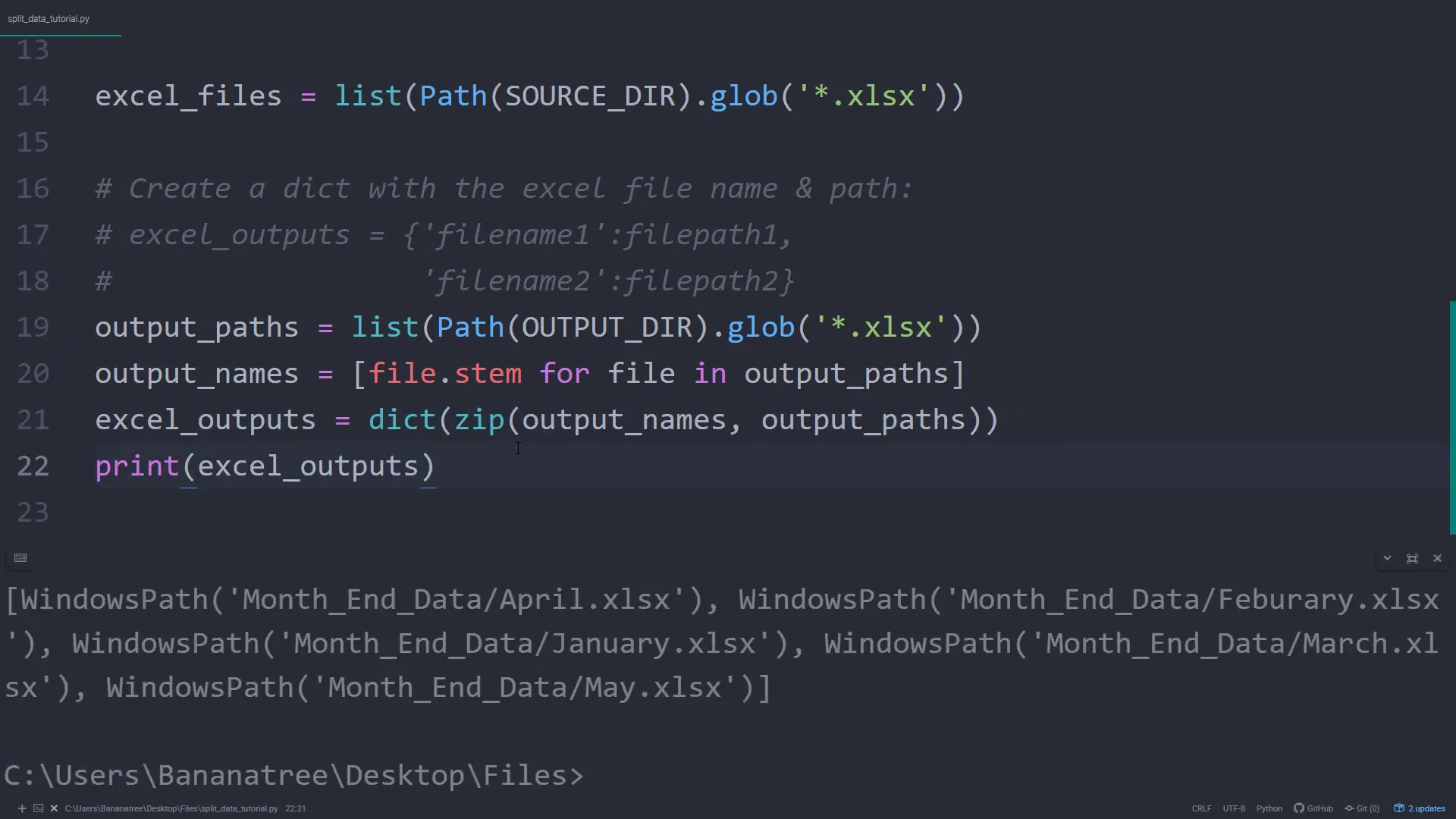 Creating a dictionary for Excel files