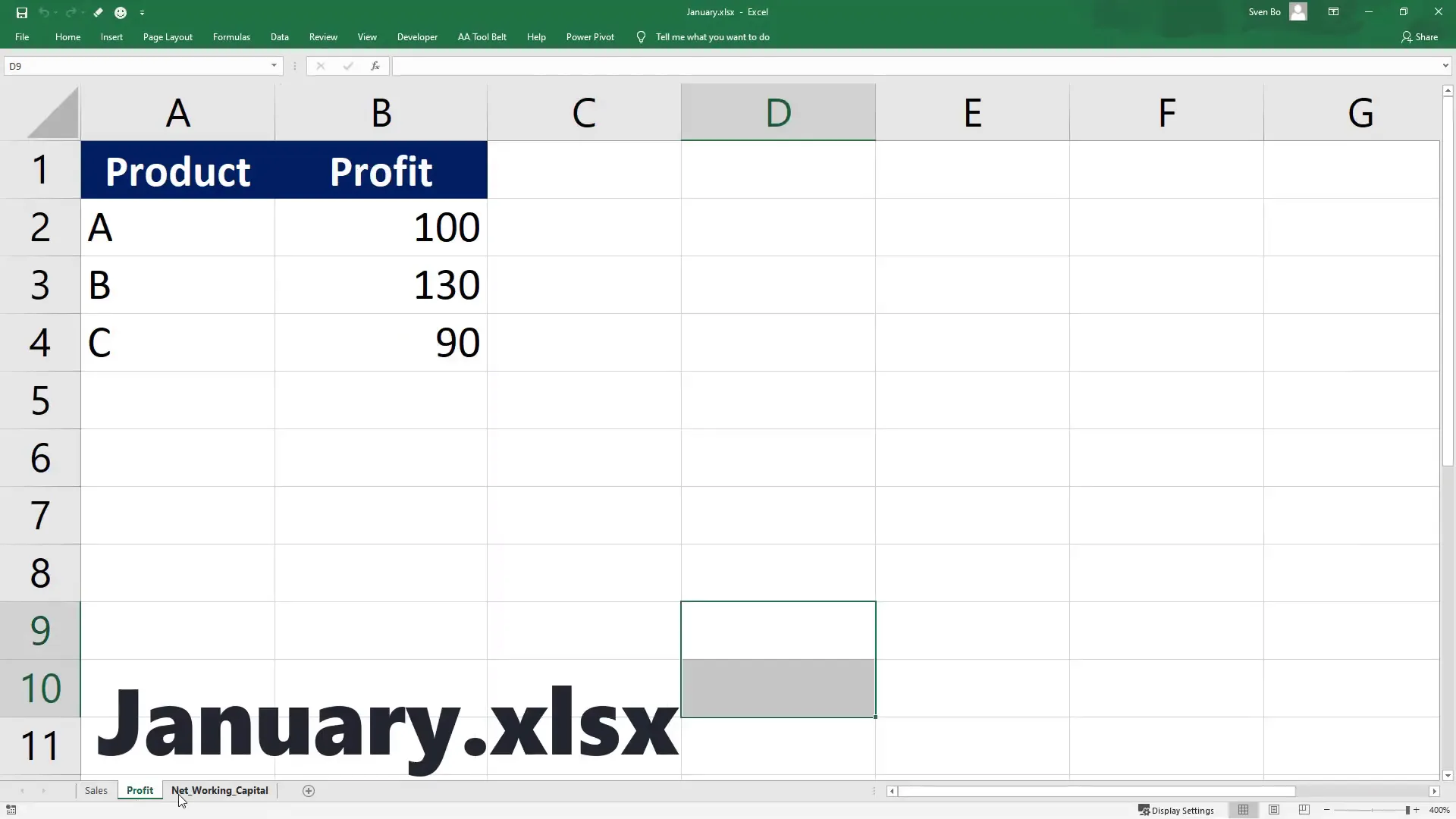 Example of Excel files for different months