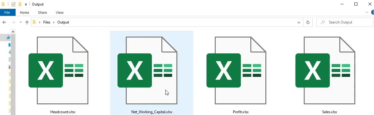 Final output of split workbooks