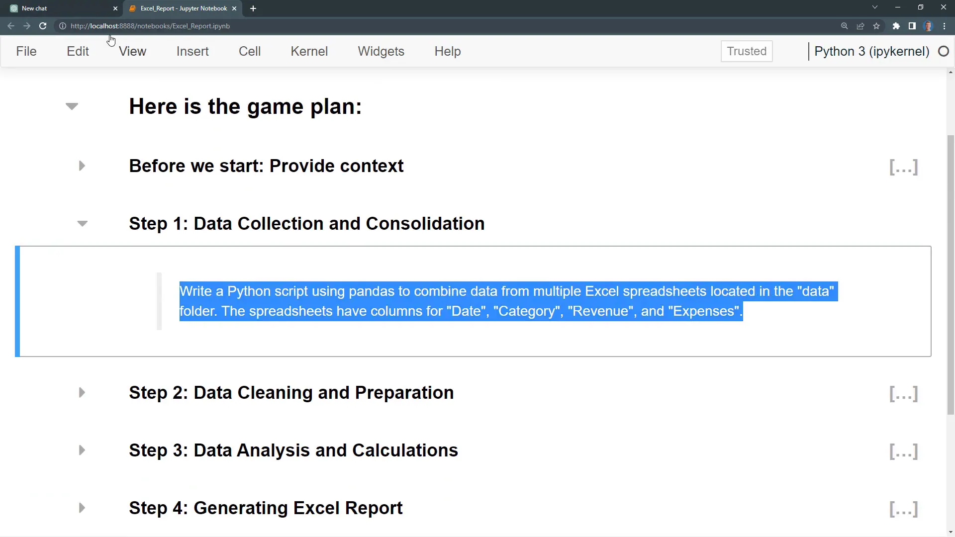 Consolidating spreadsheets using ChatGPT