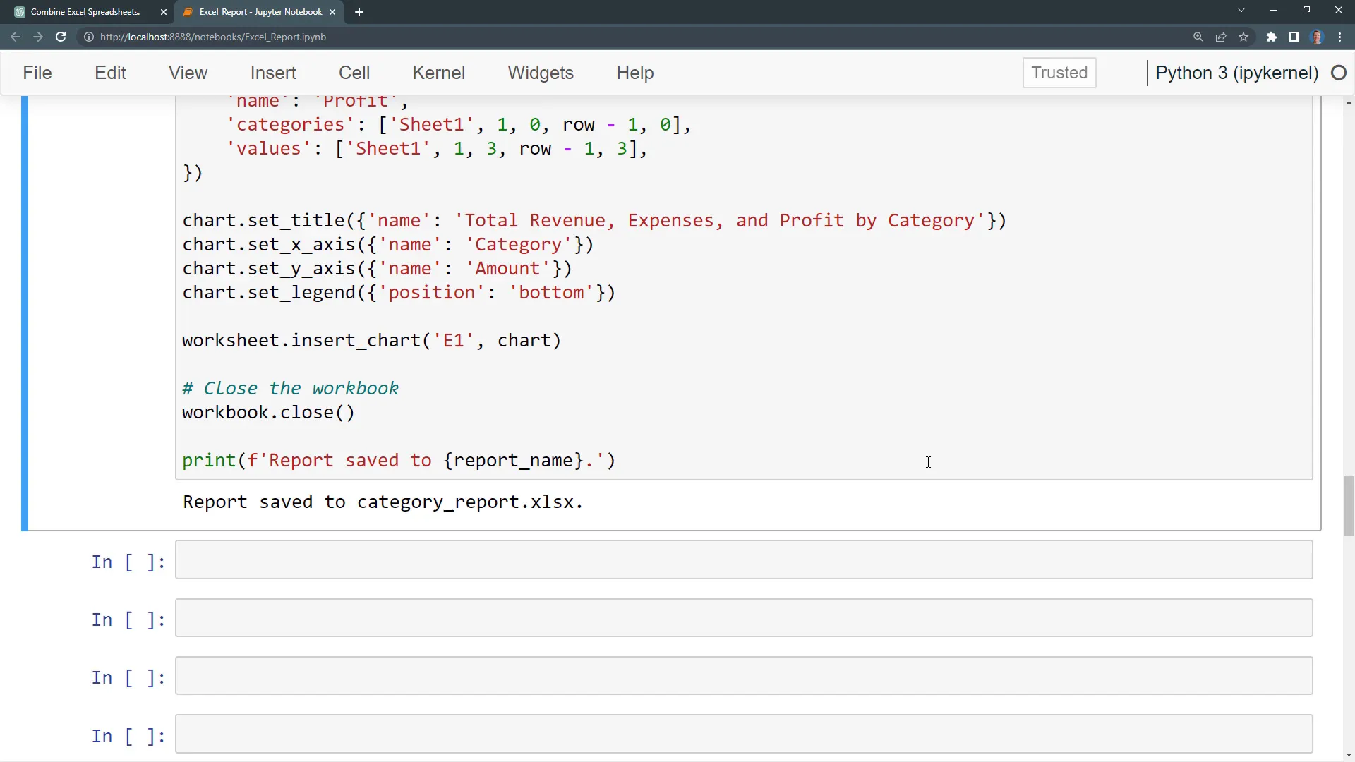 Excel report with chart generated by ChatGPT