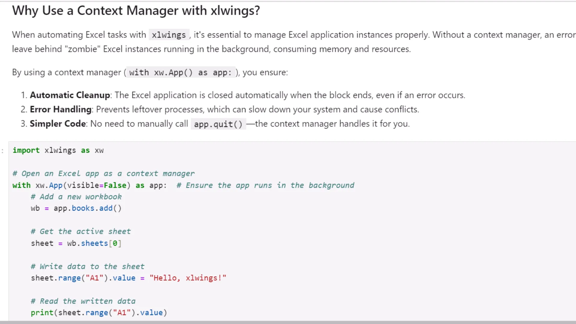 Using the context manager in xlwings