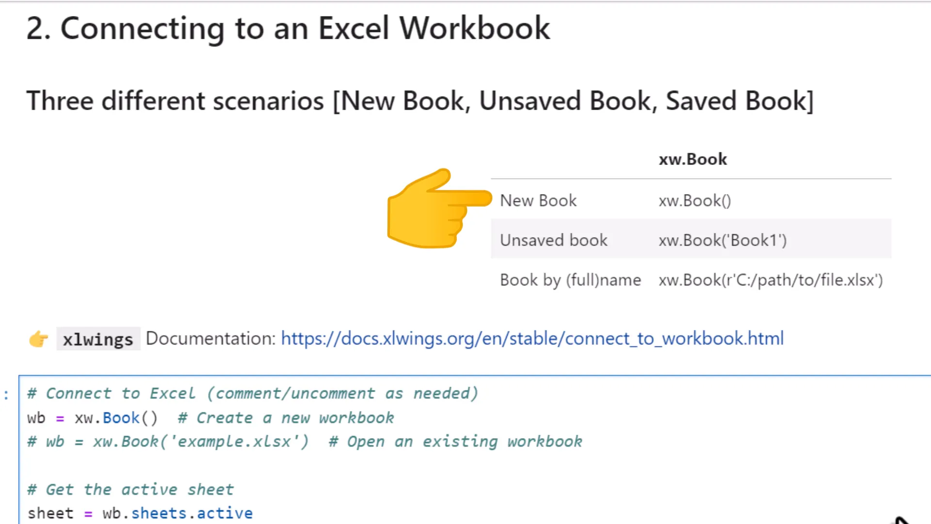 Connecting to an Excel workbook