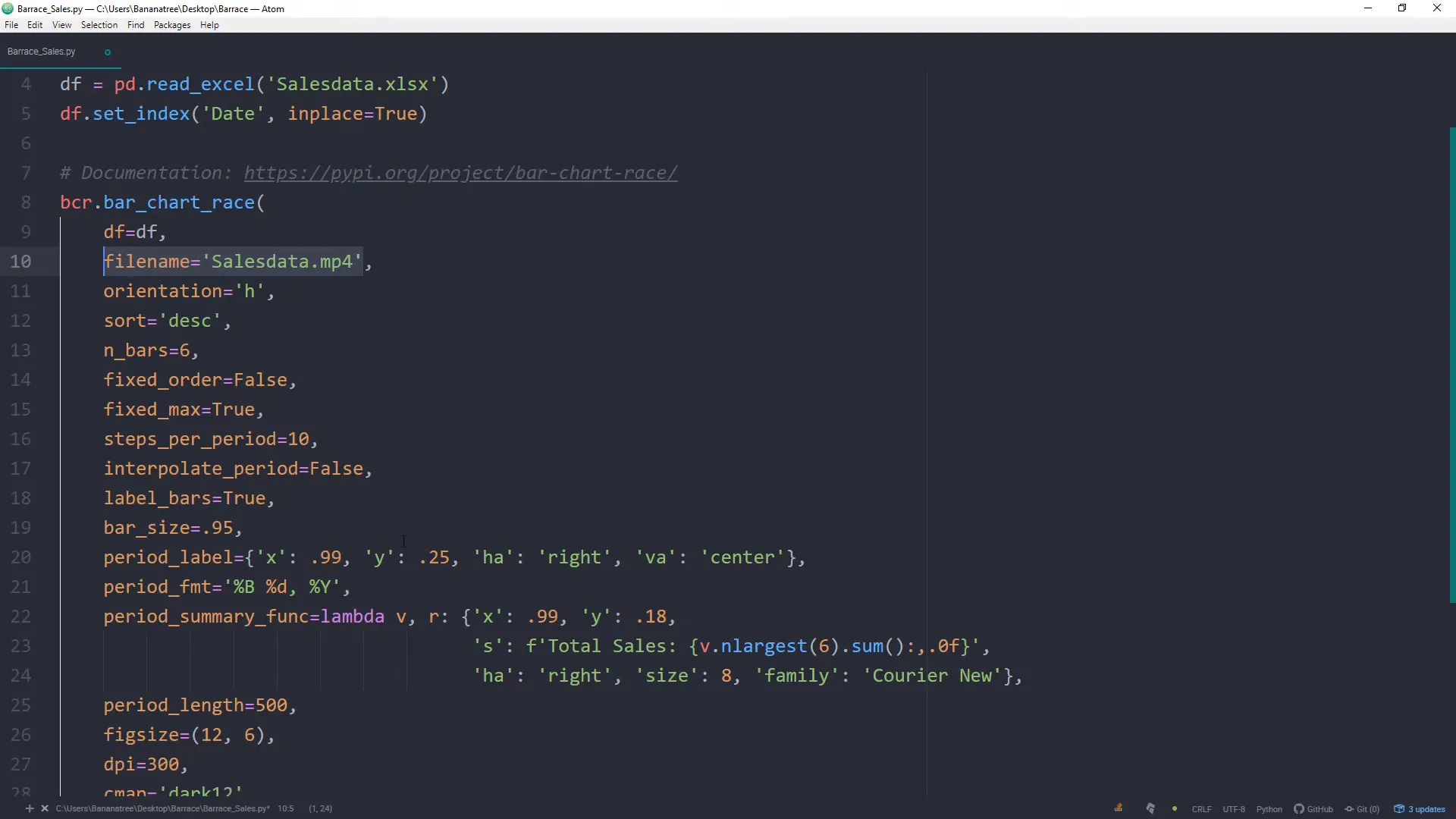 Running the Python script for bar race animation