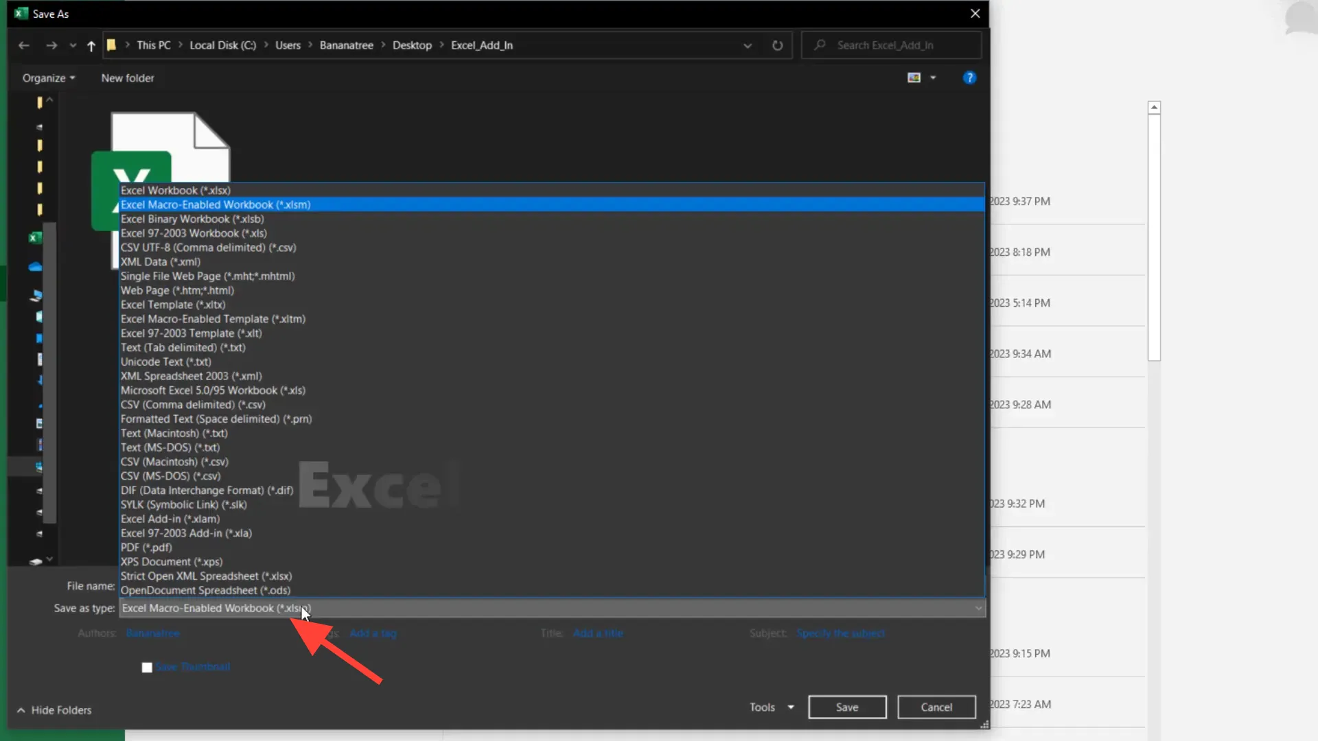 Saving as Excel add-in