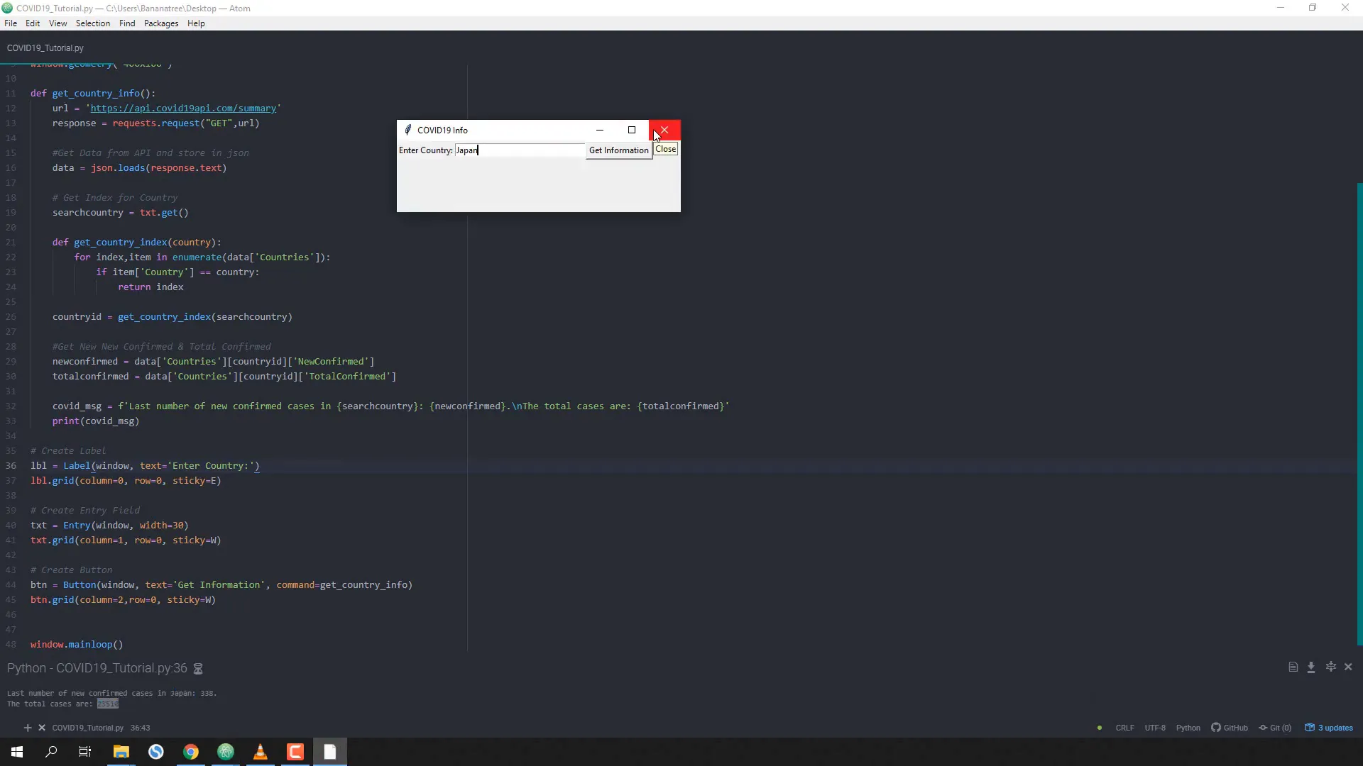 Displaying output in GUI